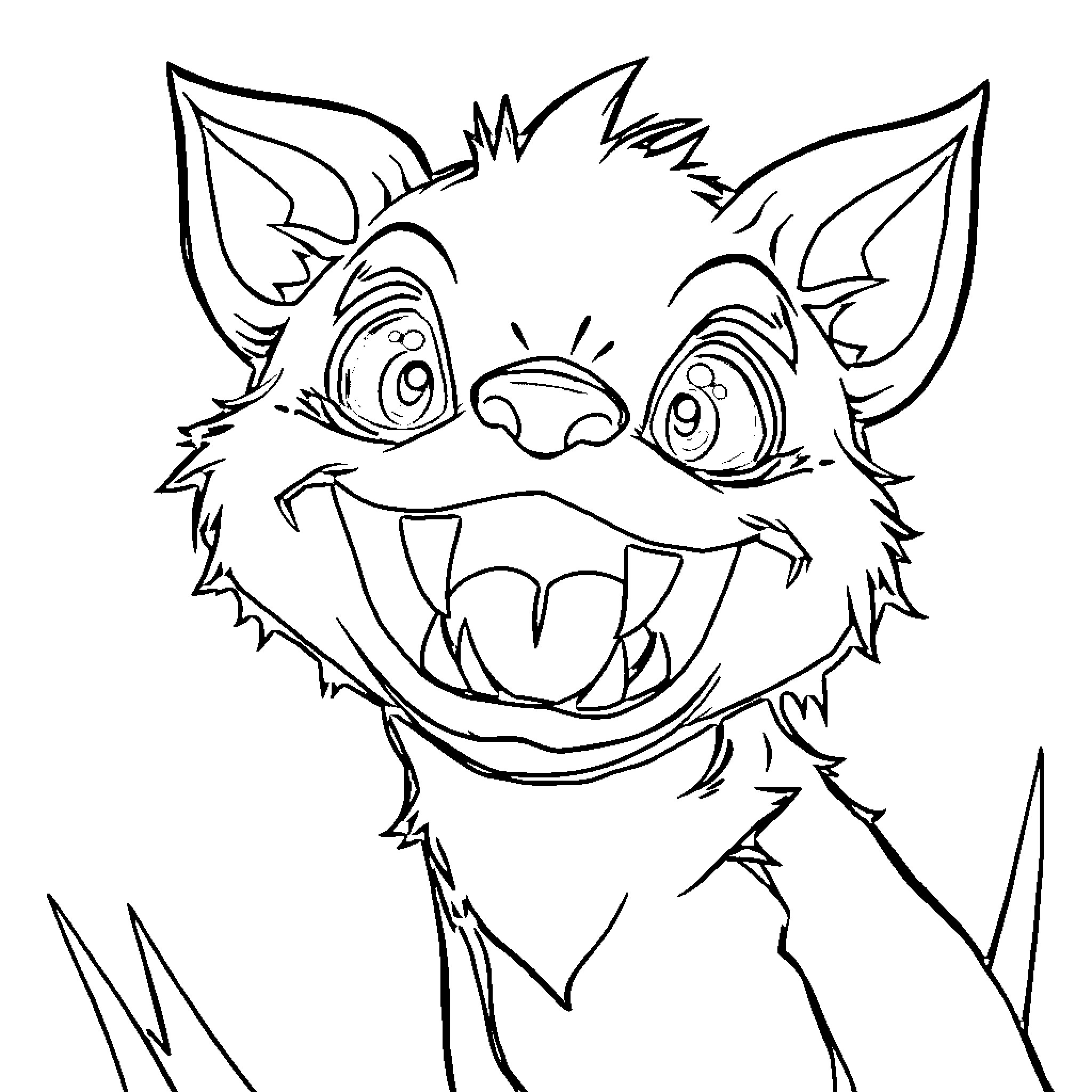 Creature with Mischievous Expression Coloring Page (free black-and-white line drawing printable PDF for all, from beginners to advanced learners, including children, teens, adults, and seniors)