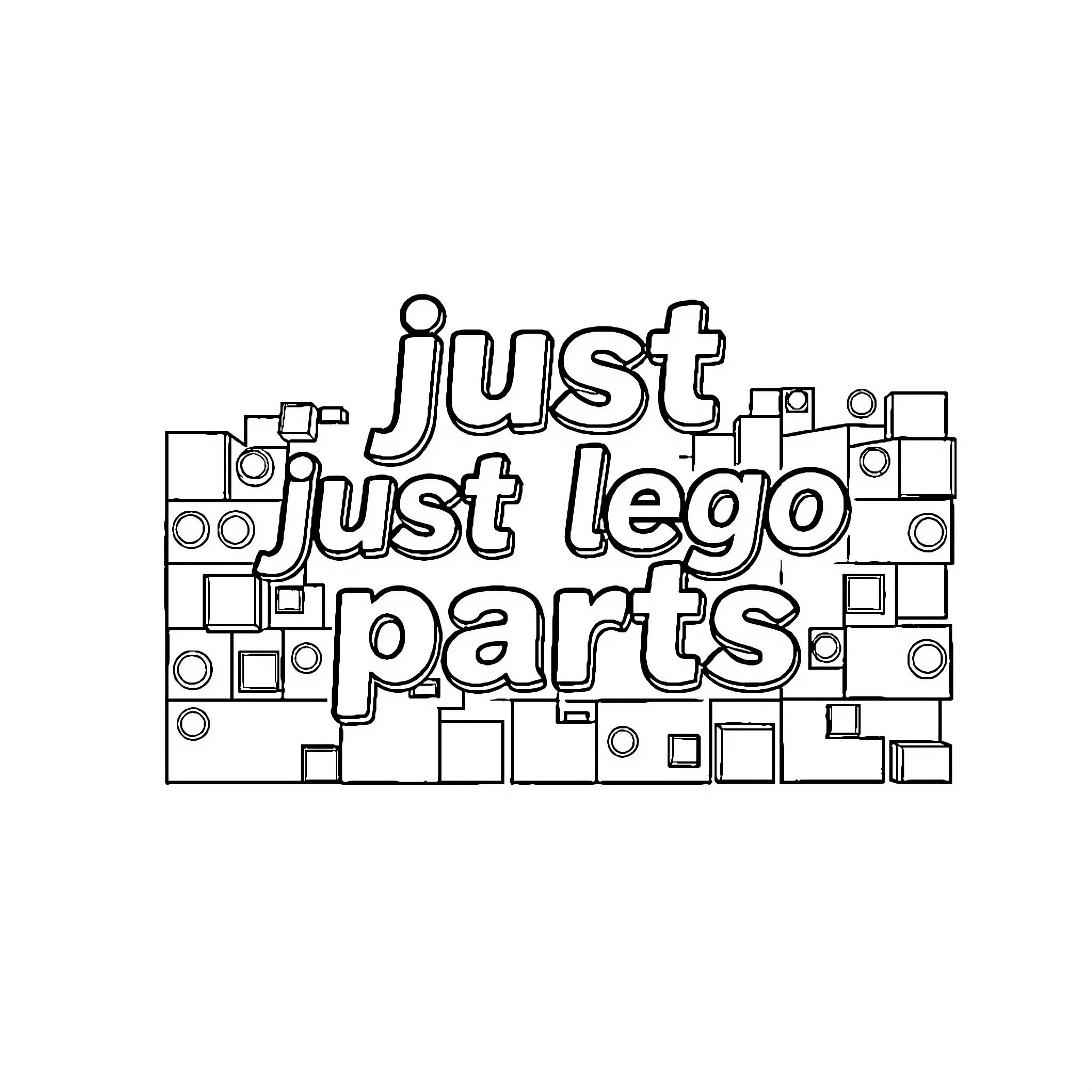 Lego Enthusiasts Assemble Just Lego Parts Coloring Page (free black-and-white line drawing printable PDF for all, from beginners to advanced learners, including children, teens, adults, and seniors)