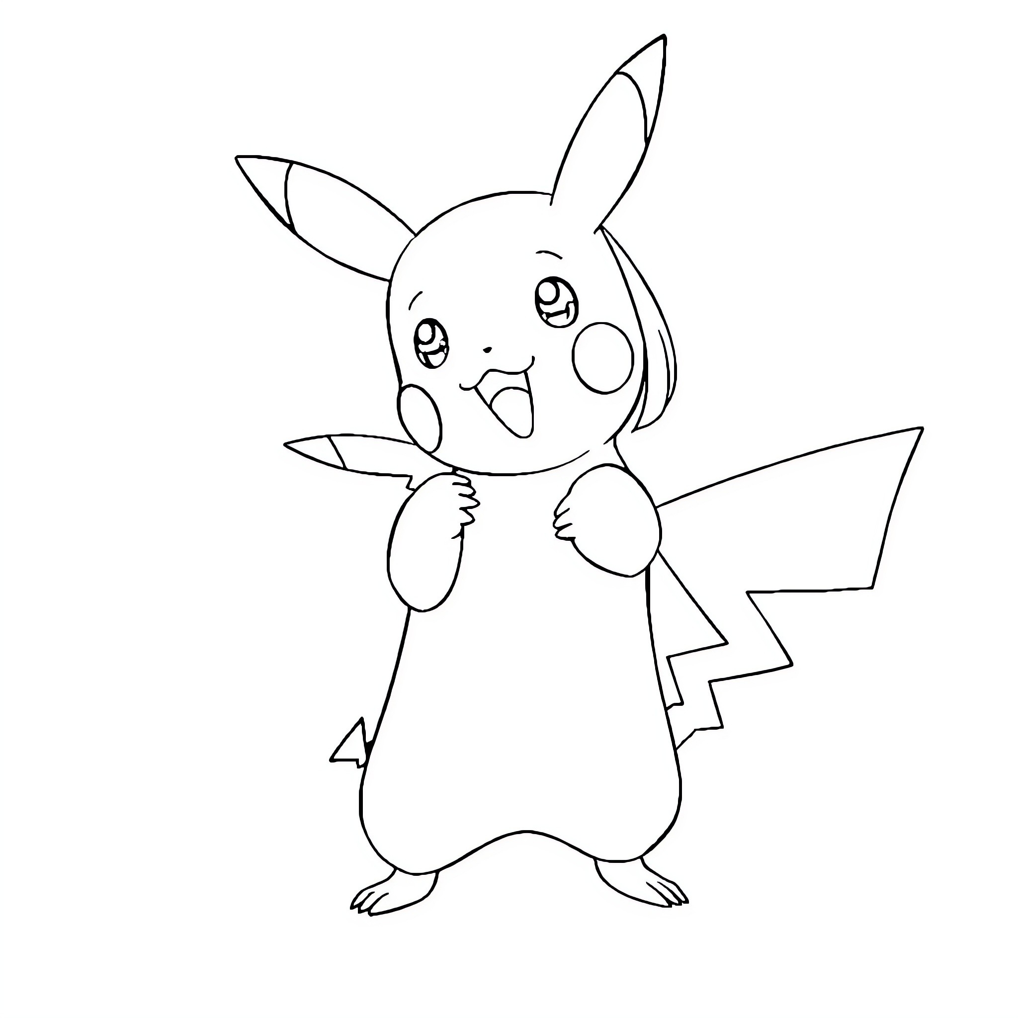 Pikachu expressing surprise and excitement Coloring Page (free black-and-white line drawing printable PDF for all, from beginners to advanced learners, including children, teens, adults, and seniors)