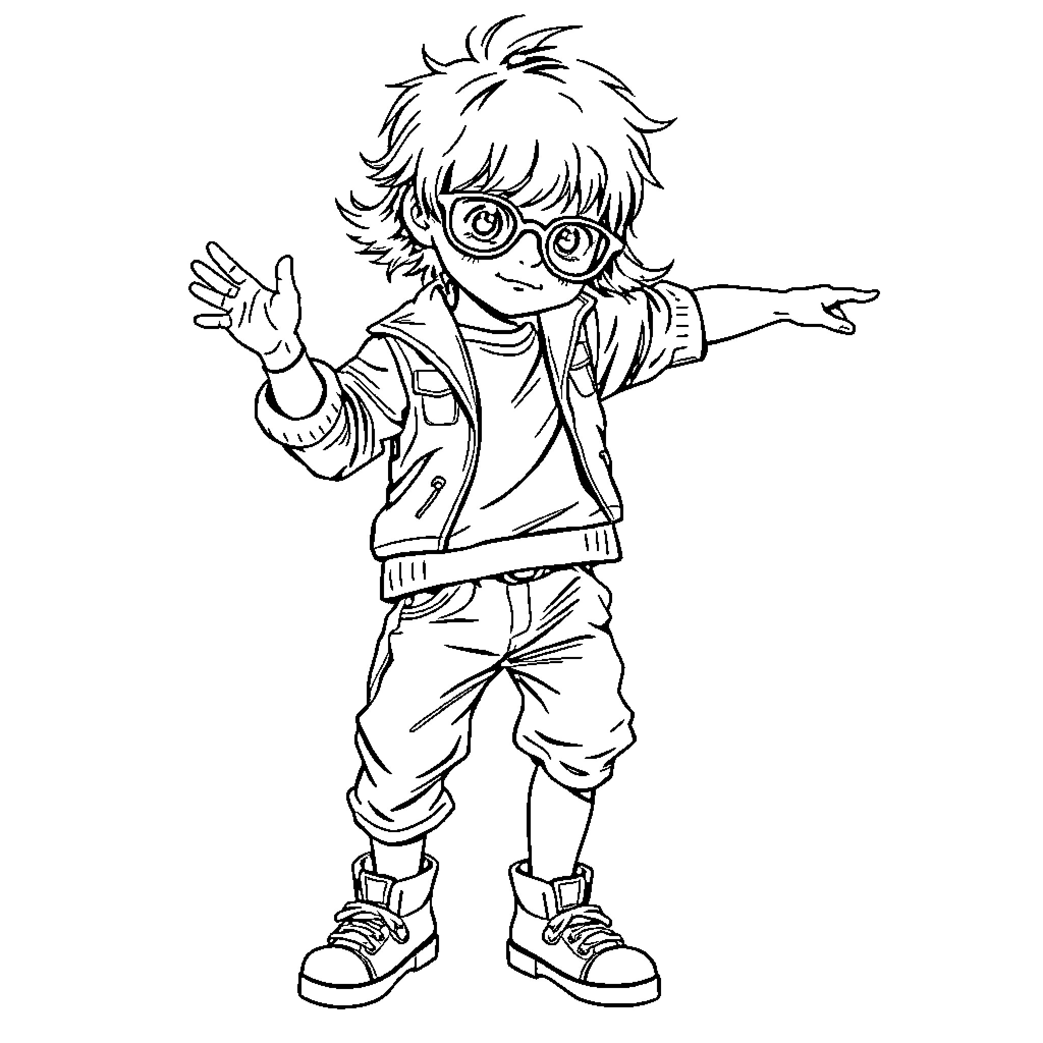 Kpop boy with expressive gestures and stylish outfit Coloring Page (free black-and-white line drawing printable PDF for all, from beginners to advanced learners, including children, teens, adults, and seniors)