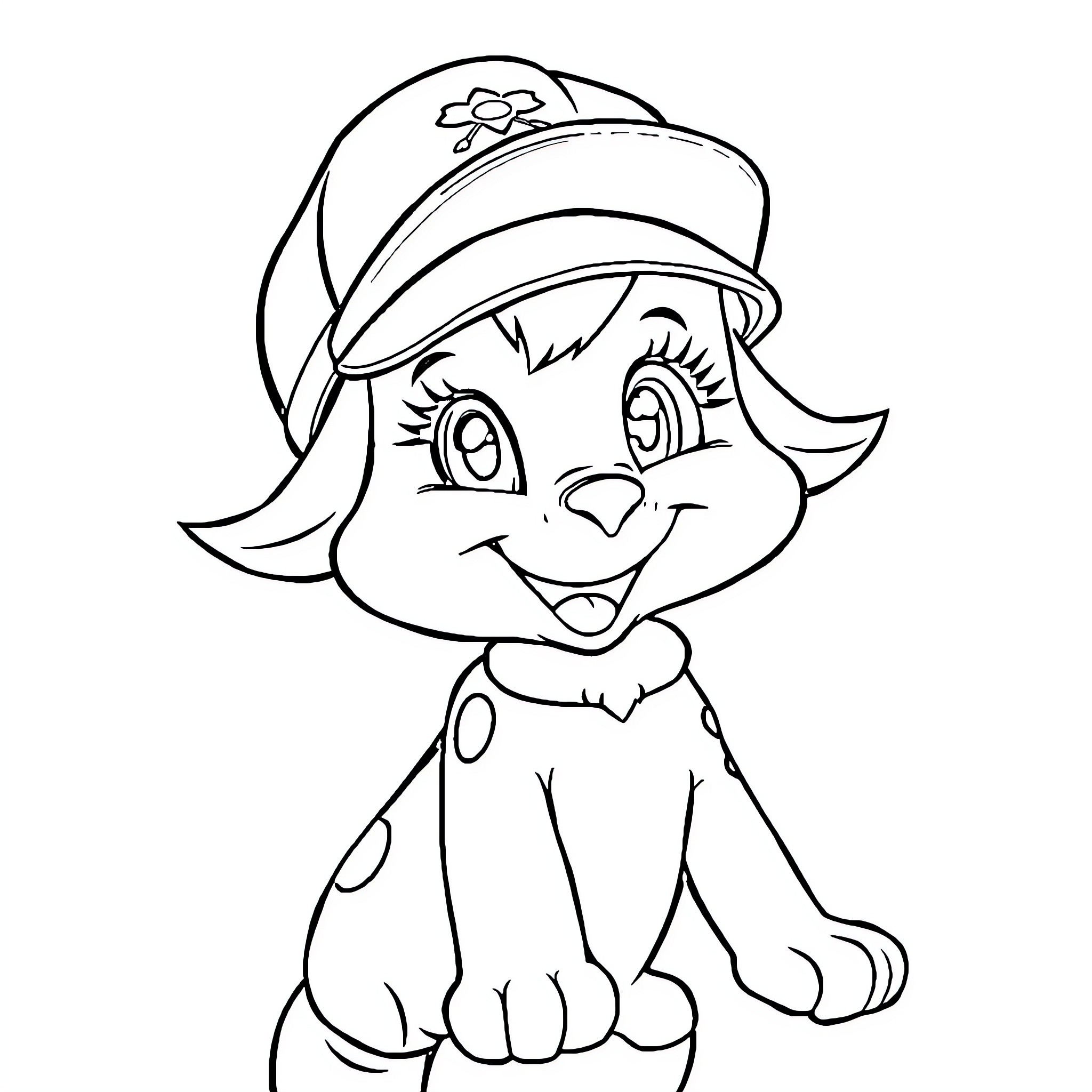 Stella's Happy Daydream in Spotty Outfit Coloring Page (free black-and-white line drawing printable PDF for all, from beginners to advanced learners, including children, teens, adults, and seniors)