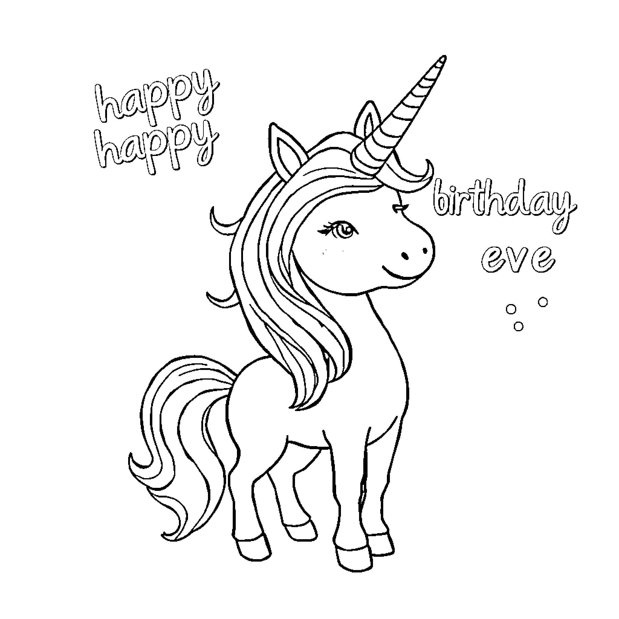 Unicorn celebrating a birthday Coloring Page (free black-and-white line drawing printable PDF for all, from beginners to advanced learners, including children, teens, adults, and seniors)