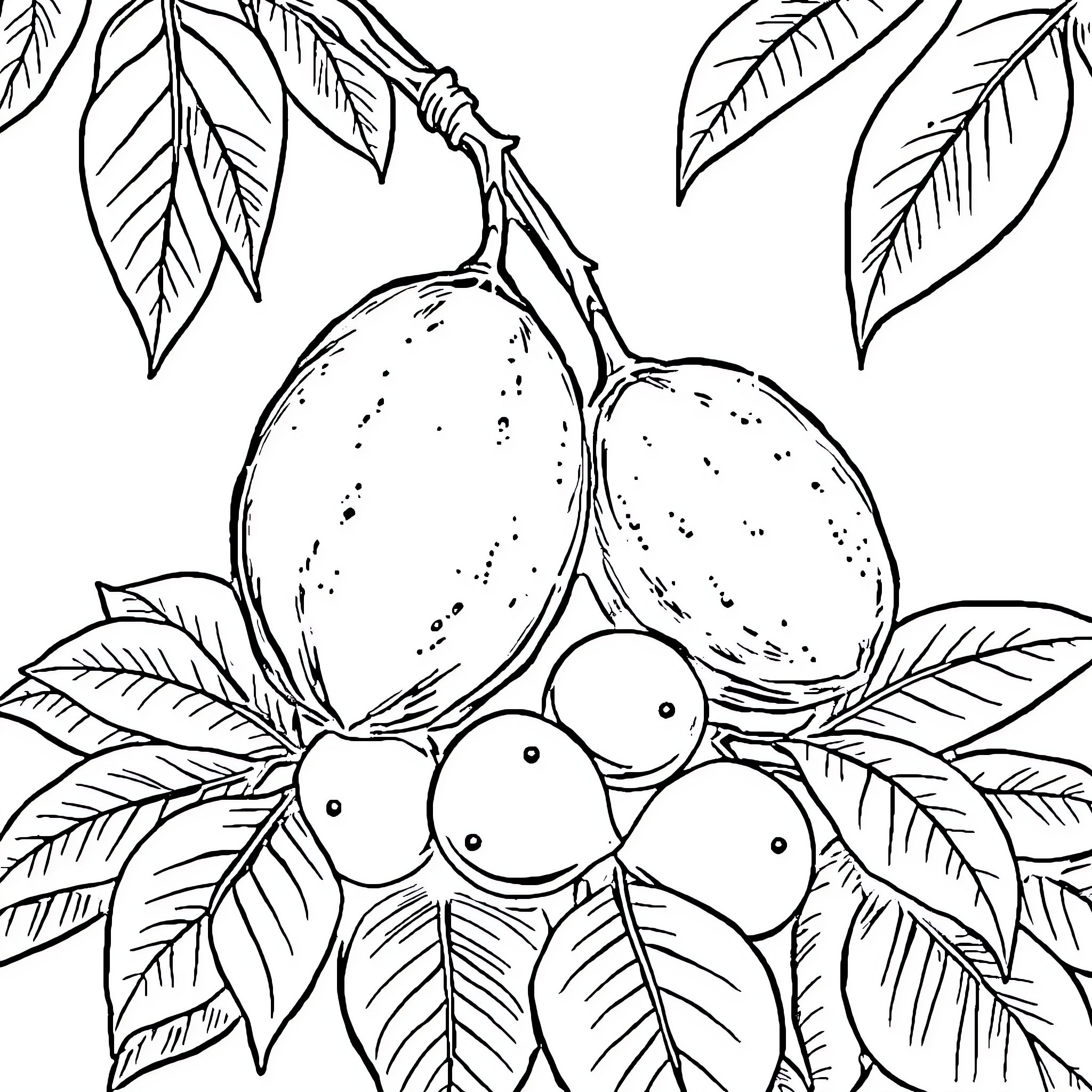 Banana-shaped fruit growing on tropical plant Coloring Page (free black-and-white line drawing printable PDF for all, from beginners to advanced learners, including children, teens, adults, and seniors)