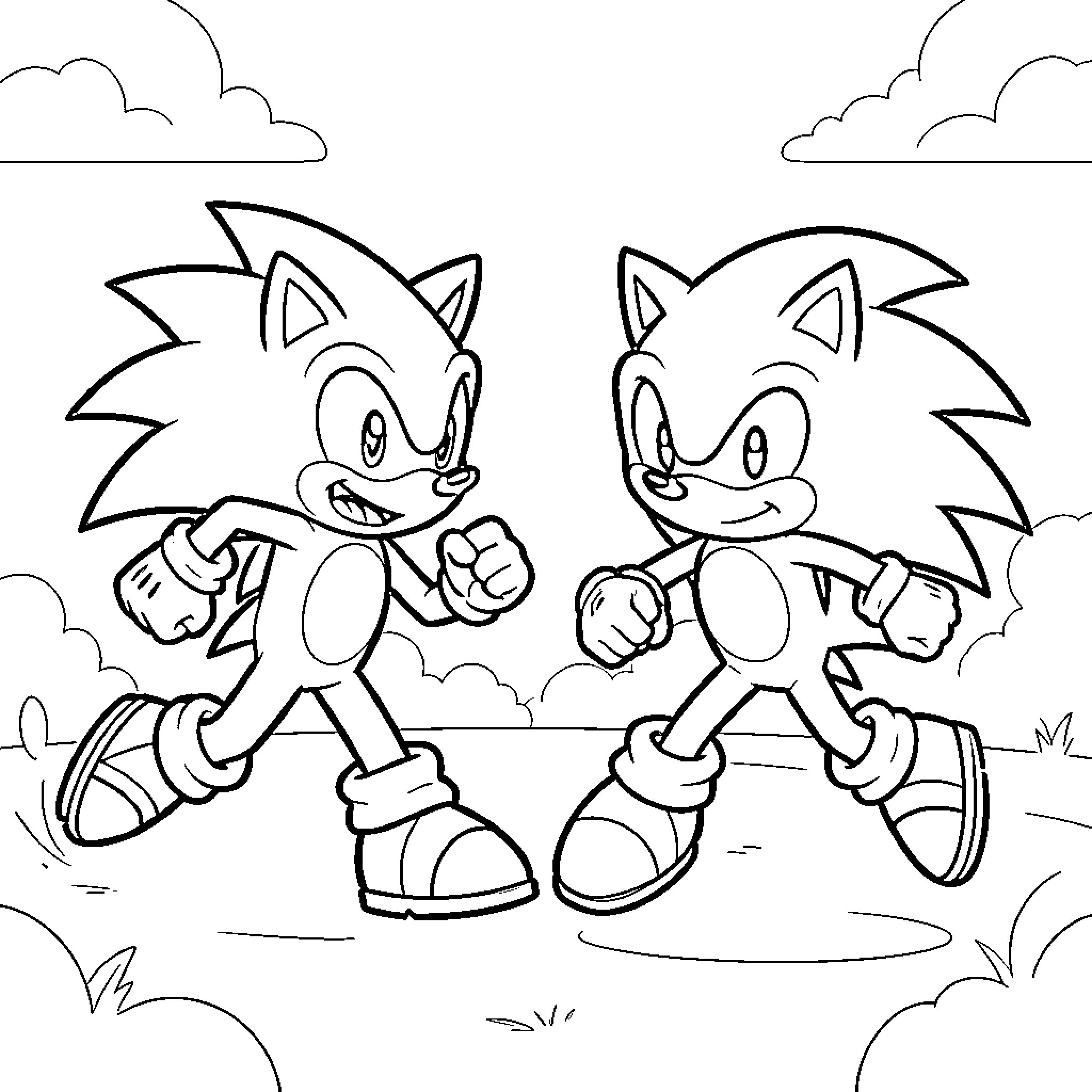 Niños jugando y corriendo alegremente Coloring Page (free black-and-white line drawing printable PDF for all, from beginners to advanced learners, including children, teens, adults, and seniors)