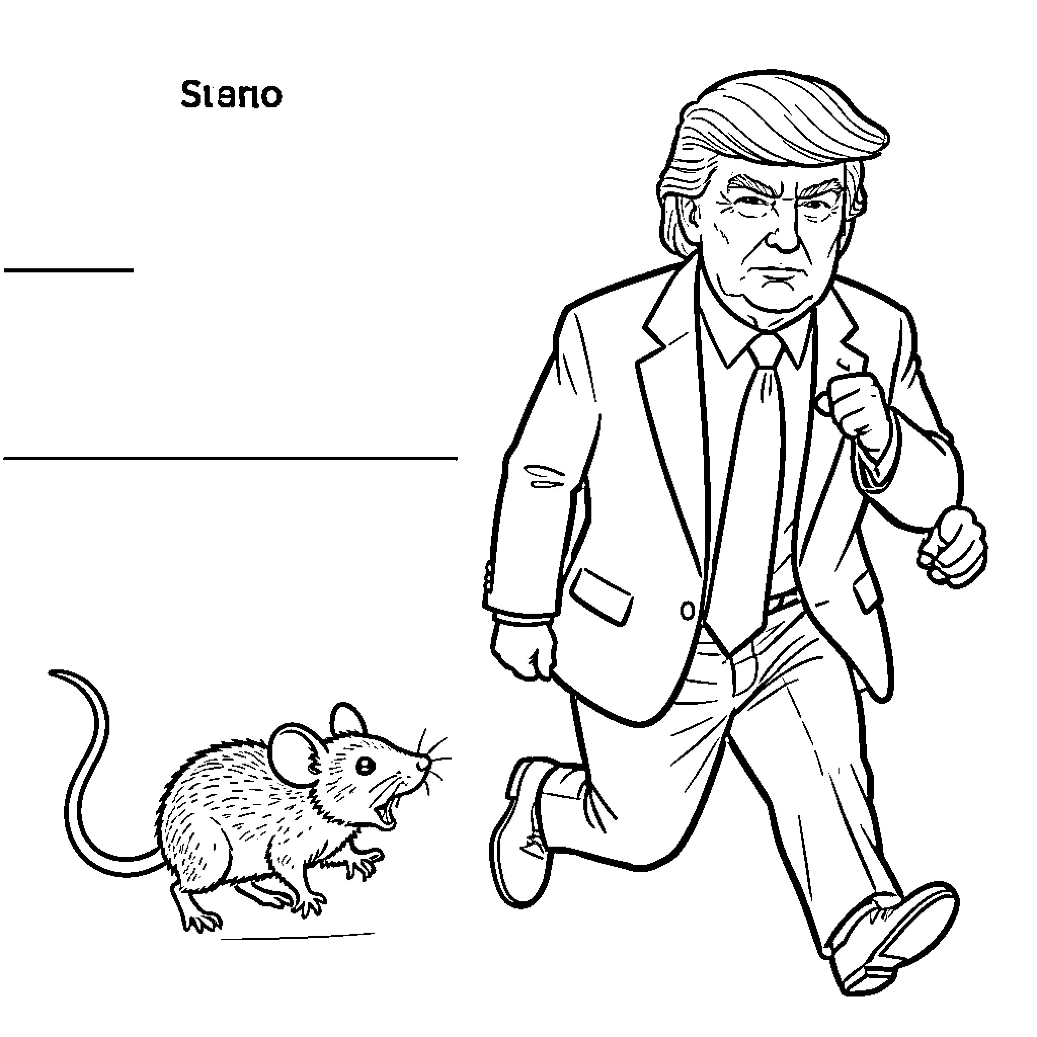 Mouse running away from a man in a suit Coloring Page (free black-and-white line drawing printable PDF for all, from beginners to advanced learners, including children, teens, adults, and seniors)