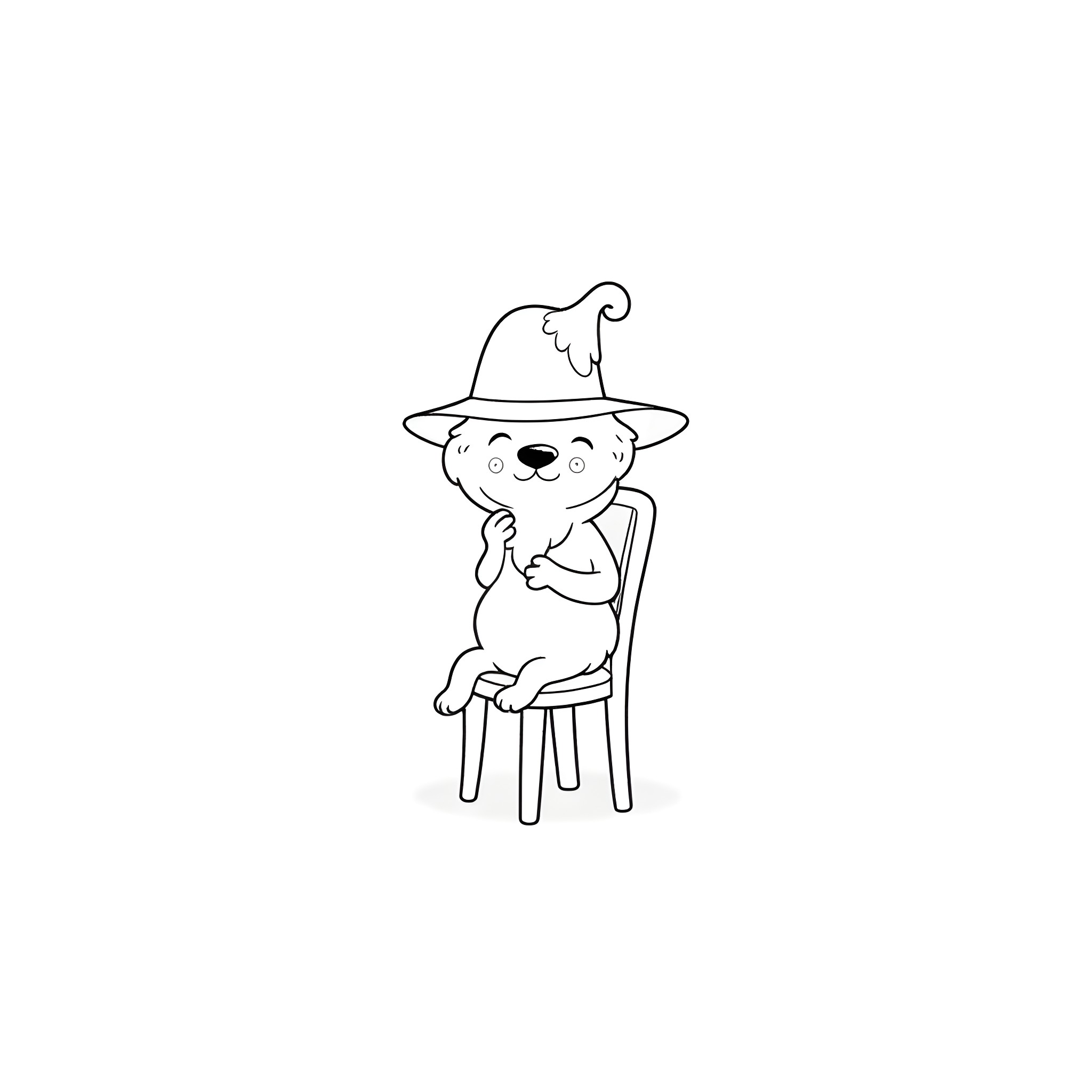 Lofi friendly character sitting on a chair Coloring Page (free black-and-white line drawing printable PDF for all, from beginners to advanced learners, including children, teens, adults, and seniors)