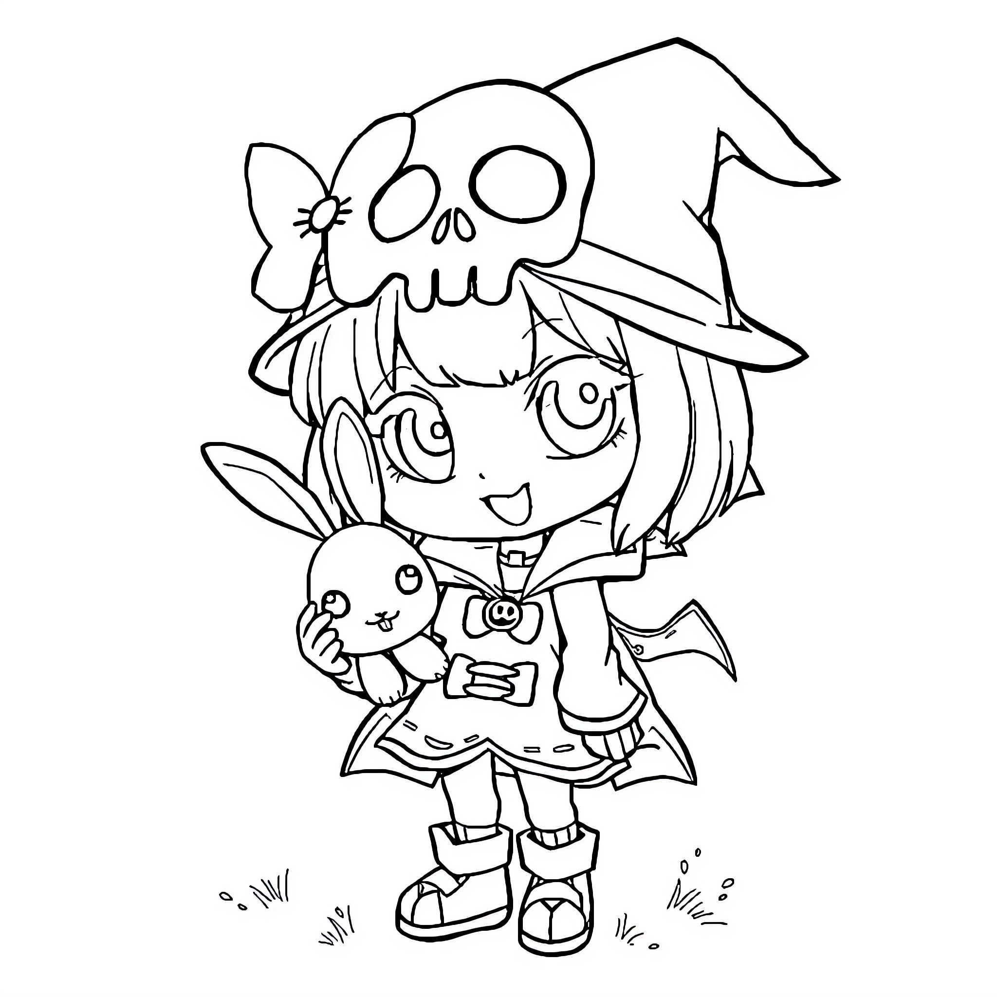 Kuromi's Cute and Whimsical Adventure Coloring Page (free black-and-white line drawing printable PDF for all, from beginners to advanced learners, including children, teens, adults, and seniors)