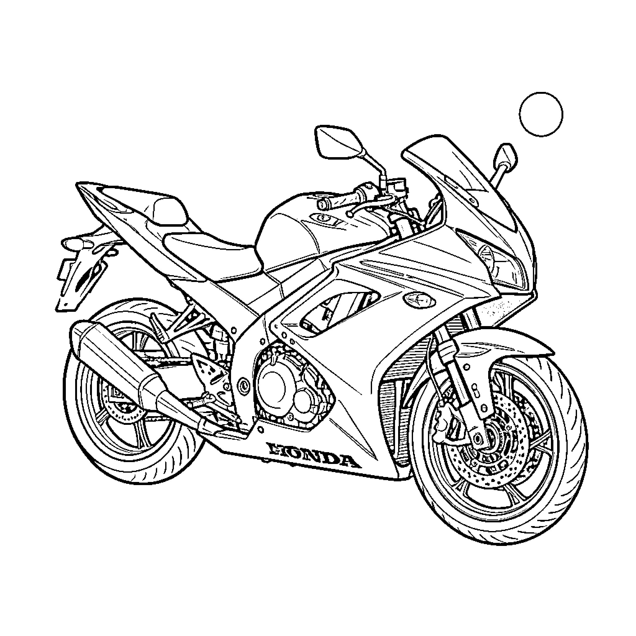 Honda Hawk motorcycle in motion Coloring Page (free black-and-white line drawing printable PDF for all, from beginners to advanced learners, including children, teens, adults, and seniors)
