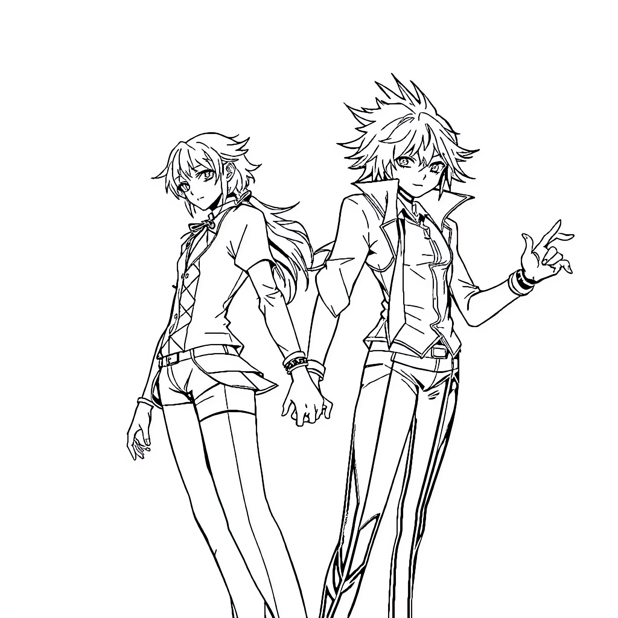Persona 4 Protagonists in Casual Attire Coloring Page (free black-and-white line drawing printable PDF for all, from beginners to advanced learners, including children, teens, adults, and seniors)