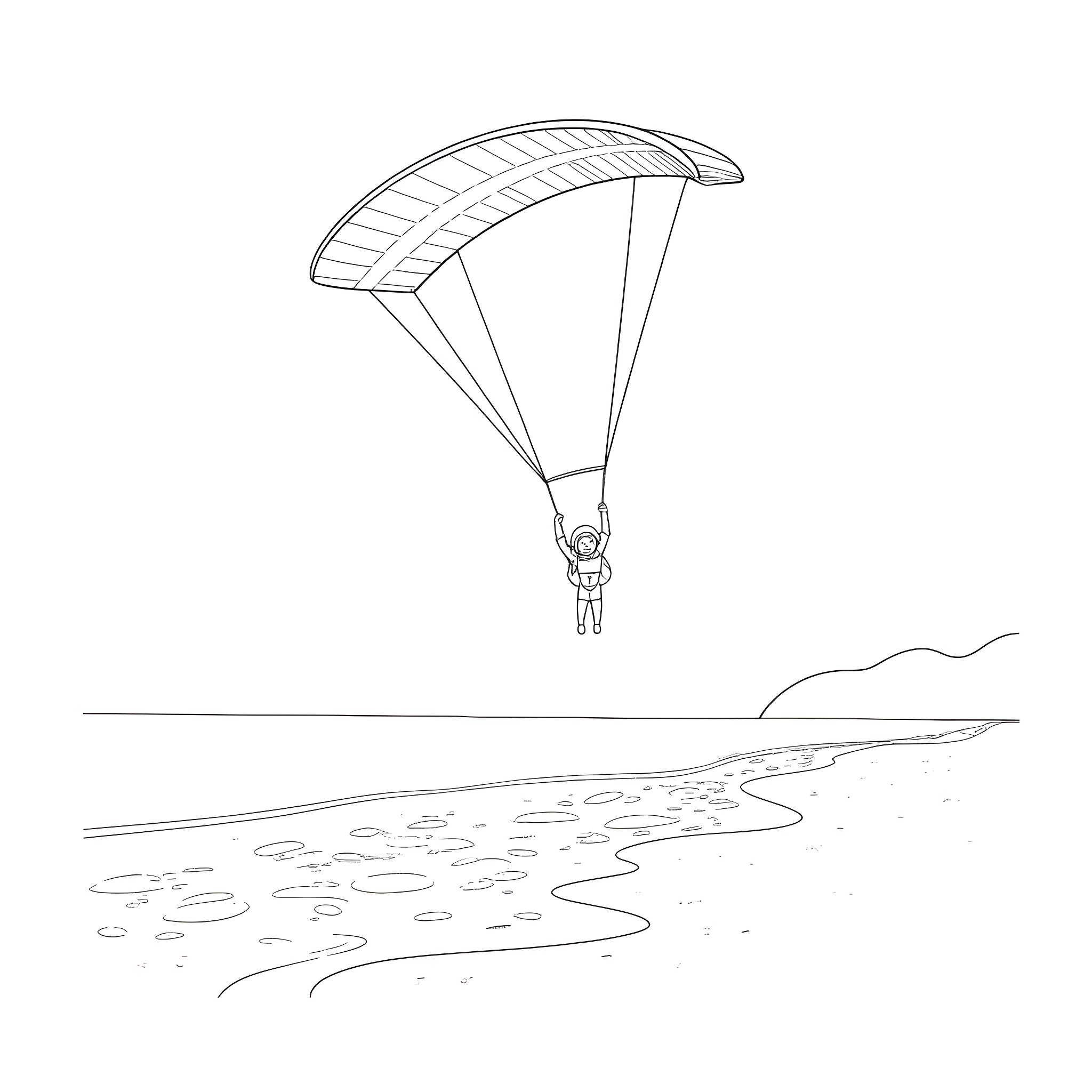 Bluey soaring through the skies with a parachute Coloring Page (free black-and-white line drawing printable PDF for all, from beginners to advanced learners, including children, teens, adults, and seniors)