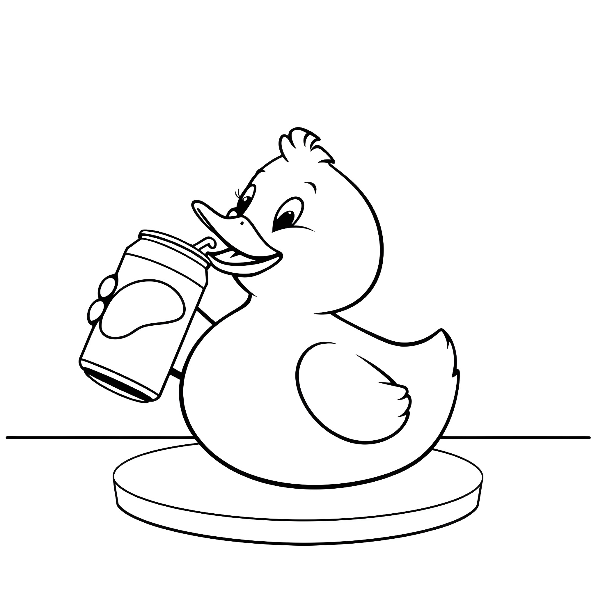Rubber Duck painting the background Coloring Page (free black-and-white line drawing printable PDF for all, from beginners to advanced learners, including children, teens, adults, and seniors)