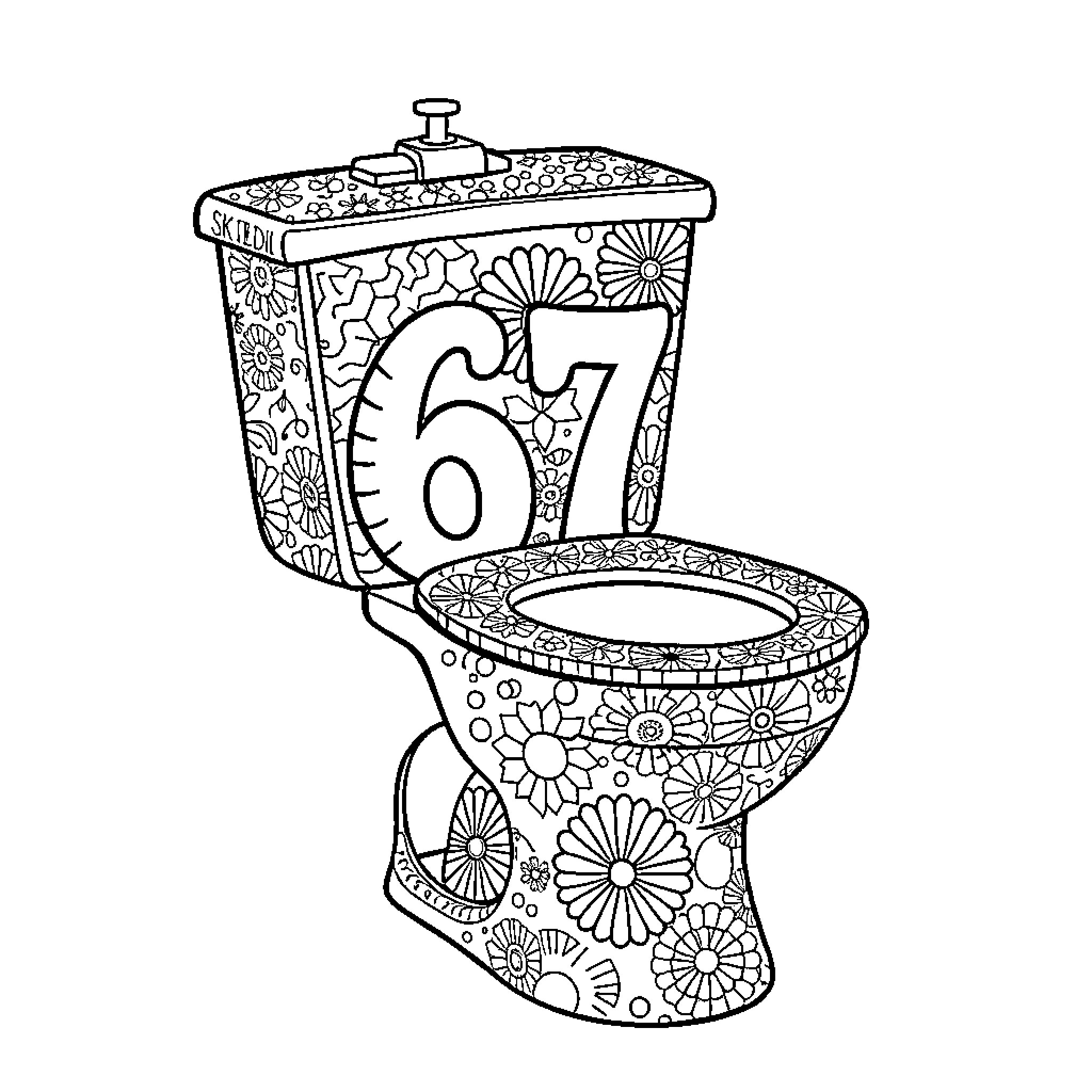 Skibidi Toilet with Floral Decorations Coloring Page (free black-and-white line drawing printable PDF for all, from beginners to advanced learners, including children, teens, adults, and seniors)