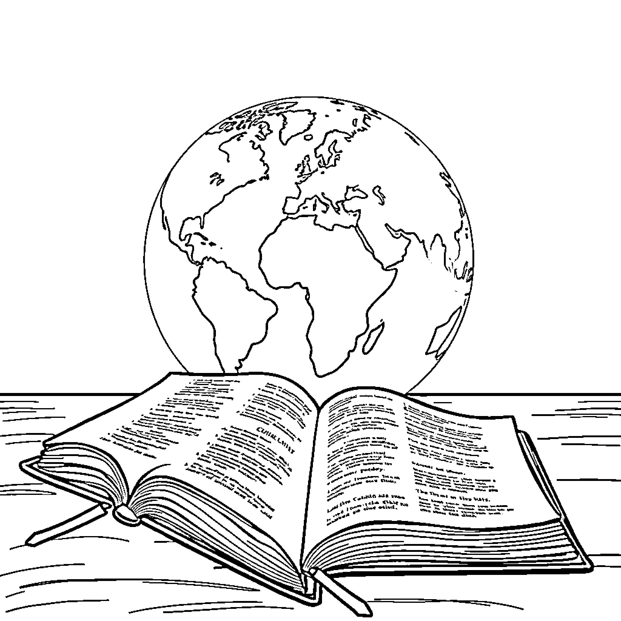Bible Teachings Reaching the World Coloring Page (free black-and-white line drawing printable PDF for all, from beginners to advanced learners, including children, teens, adults, and seniors)