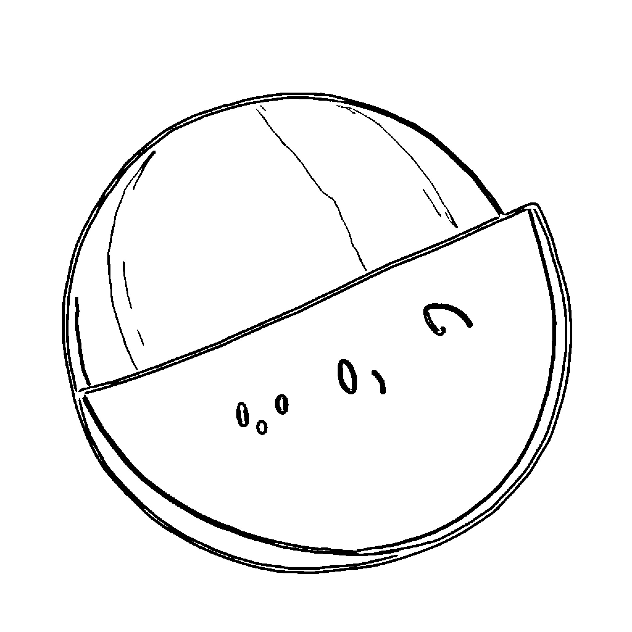 Watermelon with adorable facial expression Coloring Page (free black-and-white line drawing printable PDF for all, from beginners to advanced learners, including children, teens, adults, and seniors)