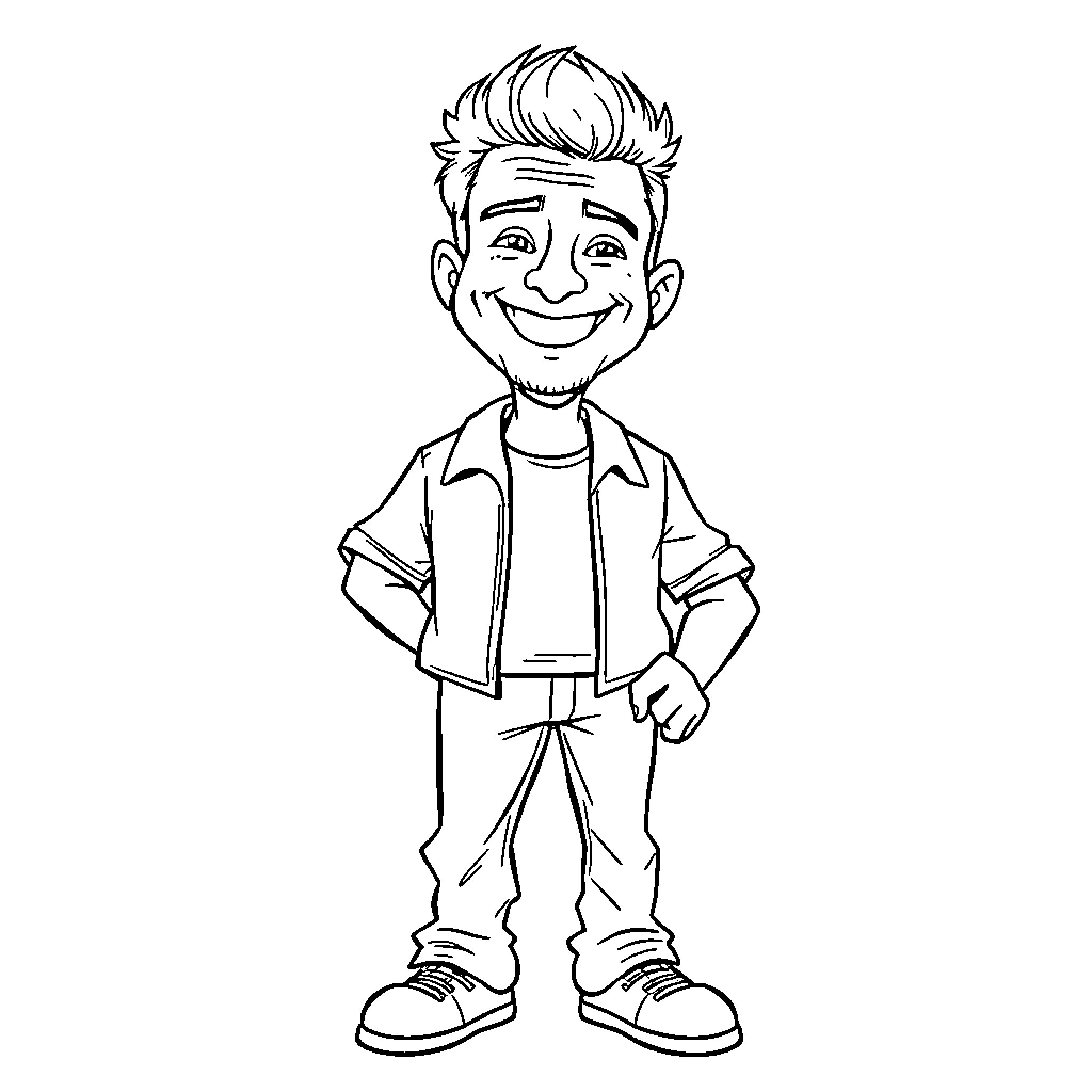 Randy Murrietta's cheerful and casual illustration Coloring Page (free black-and-white line drawing printable PDF for all, from beginners to advanced learners, including children, teens, adults, and seniors)