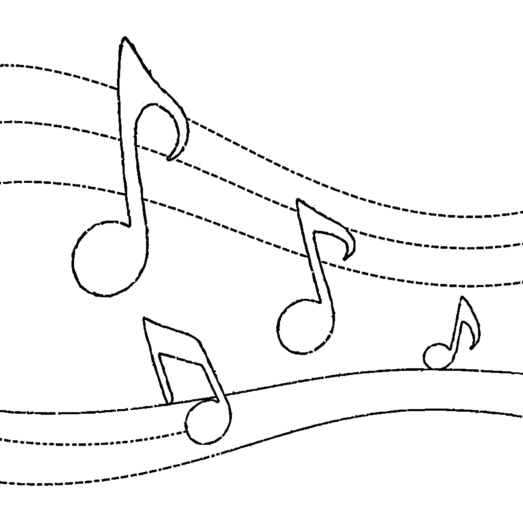 Music Note Soaring Across the Horizon Coloring Page (free black-and-white line drawing printable PDF for all, from beginners to advanced learners, including children, teens, adults, and seniors)