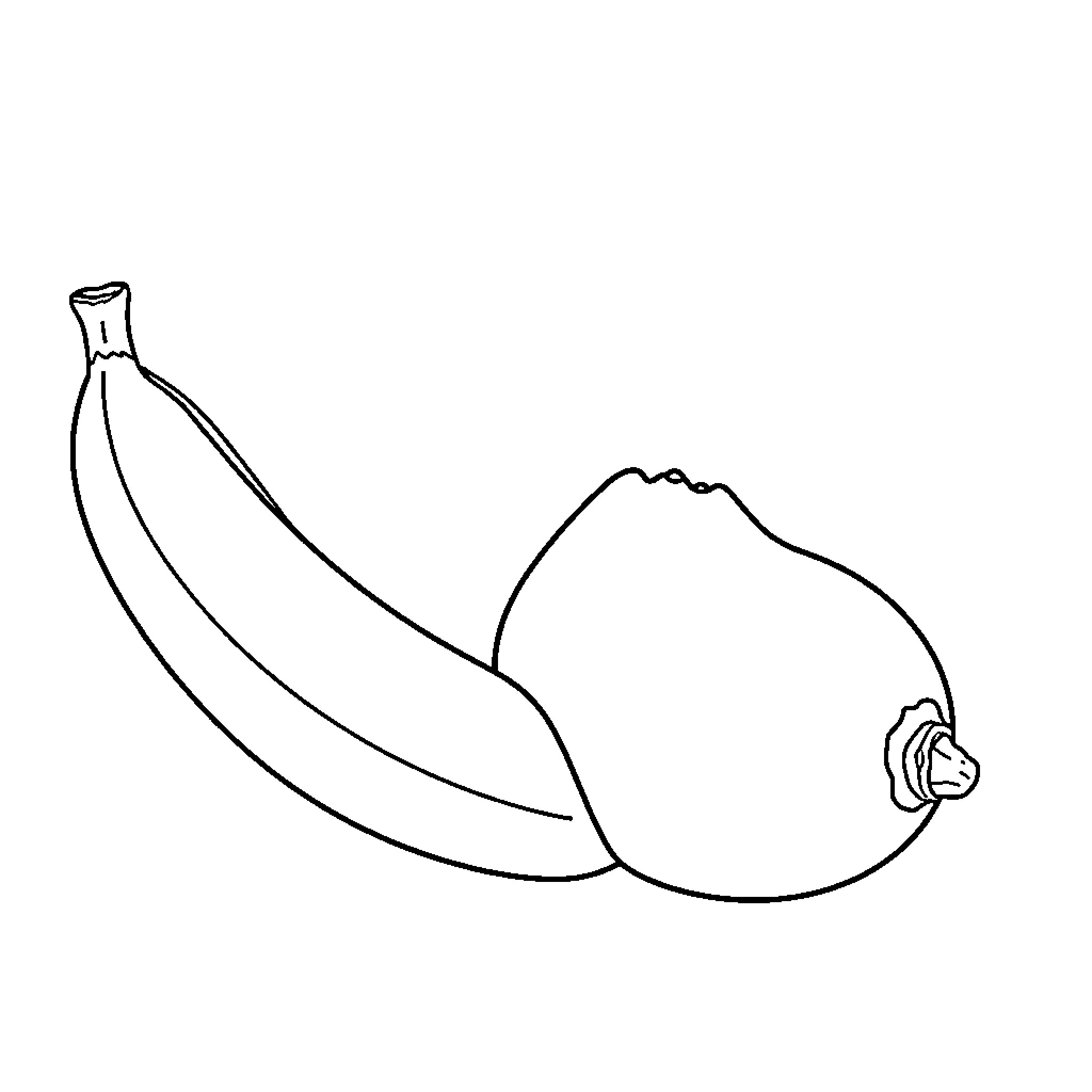 Banana in simple line drawing Coloring Page (free black-and-white line drawing printable PDF for all, from beginners to advanced learners, including children, teens, adults, and seniors)