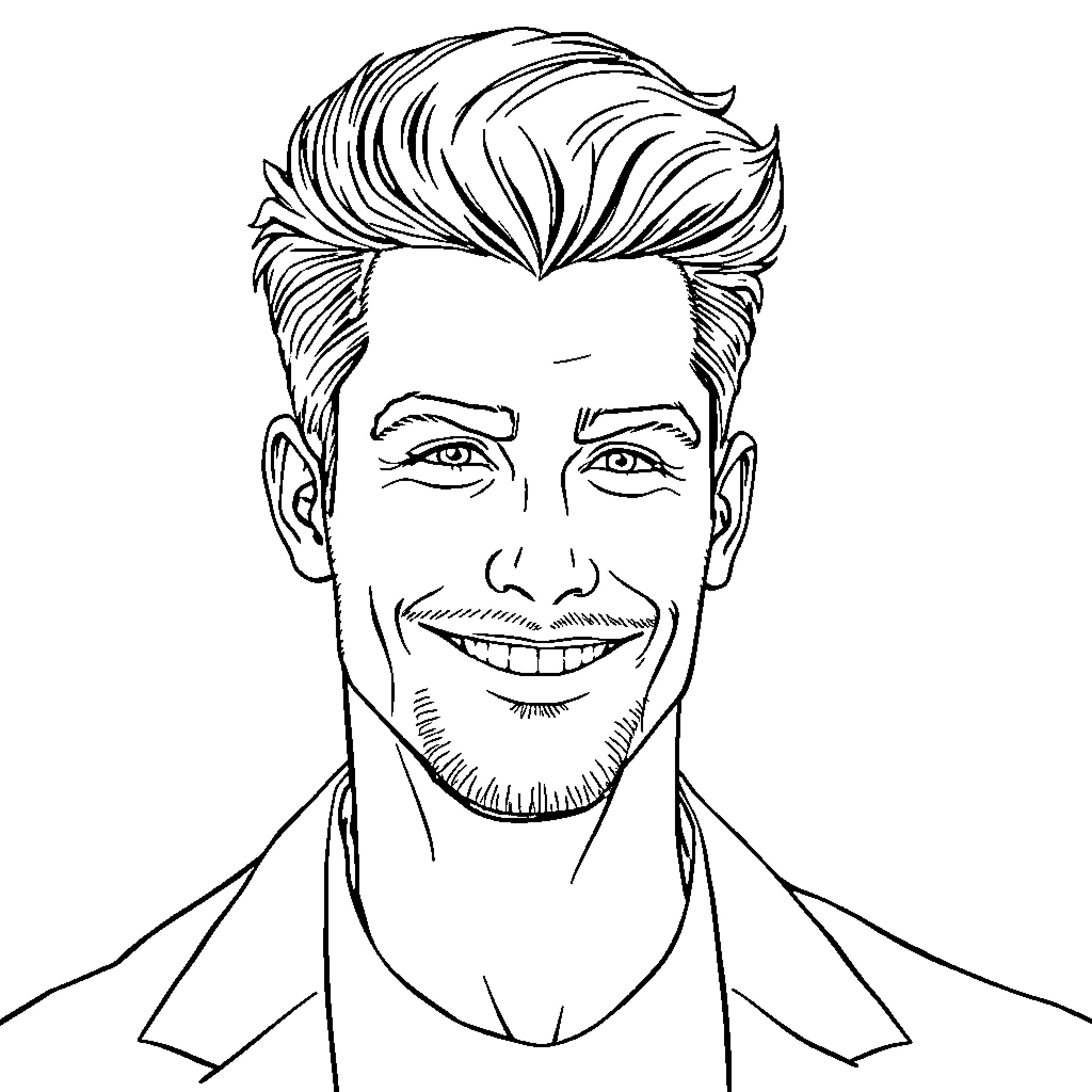 Man with stylish haircut and confident expression Coloring Page (free black-and-white line drawing printable PDF for all, from beginners to advanced learners, including children, teens, adults, and seniors)