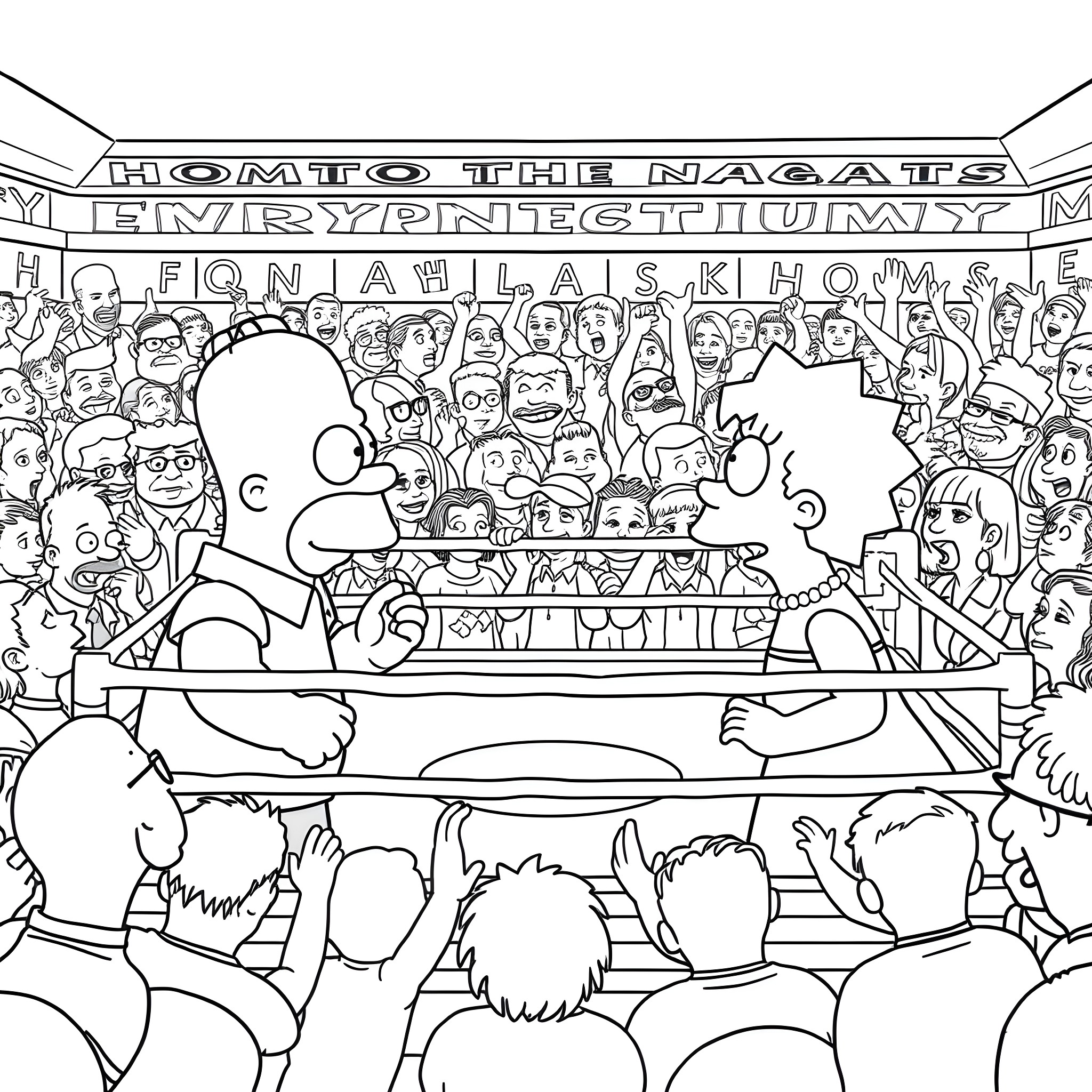 Simpsons family at the navy shipyard event Coloring Page (free black-and-white line drawing printable PDF for all, from beginners to advanced learners, including children, teens, adults, and seniors)