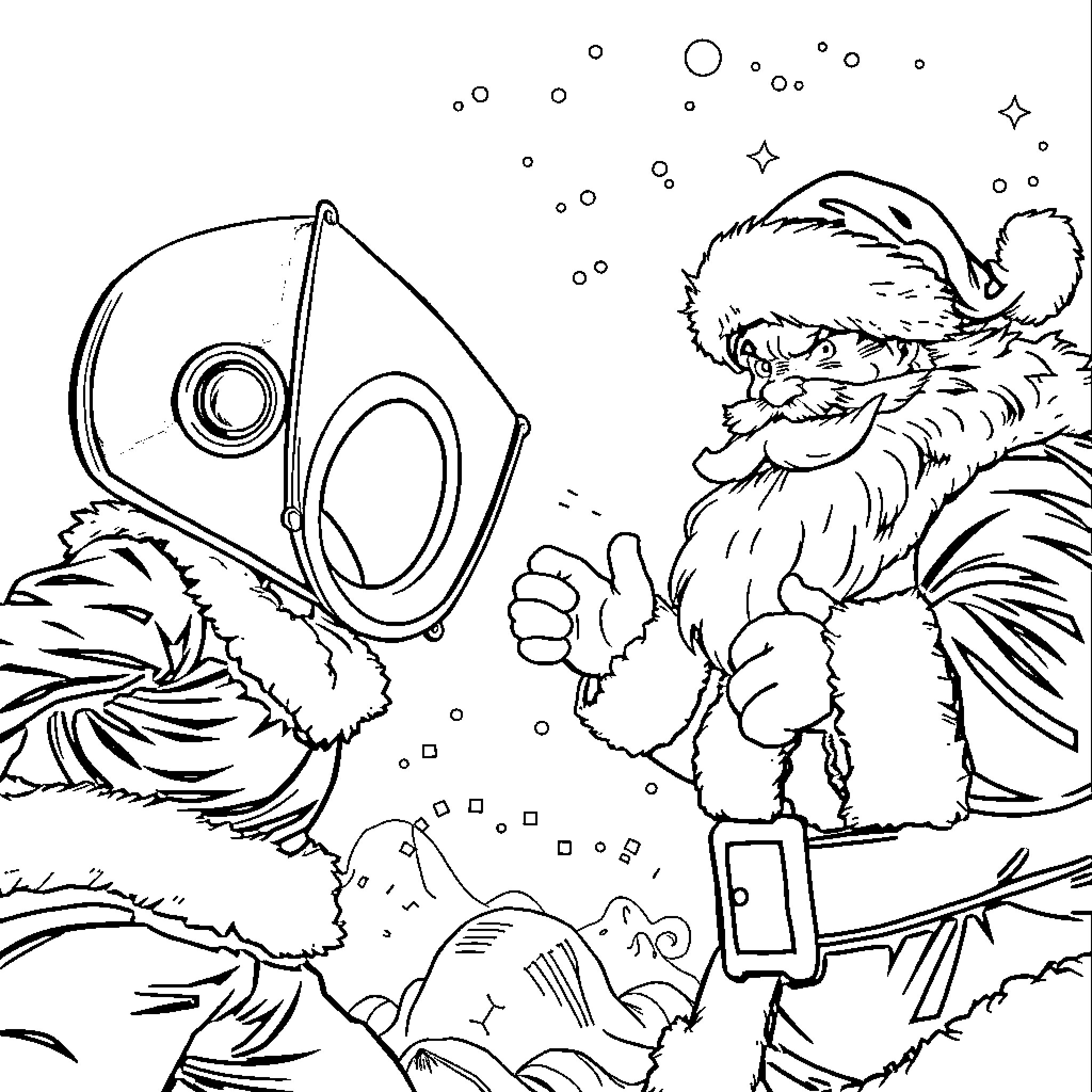 Speaker capturing winter holiday moments Coloring Page (free black-and-white line drawing printable PDF for all, from beginners to advanced learners, including children, teens, adults, and seniors)