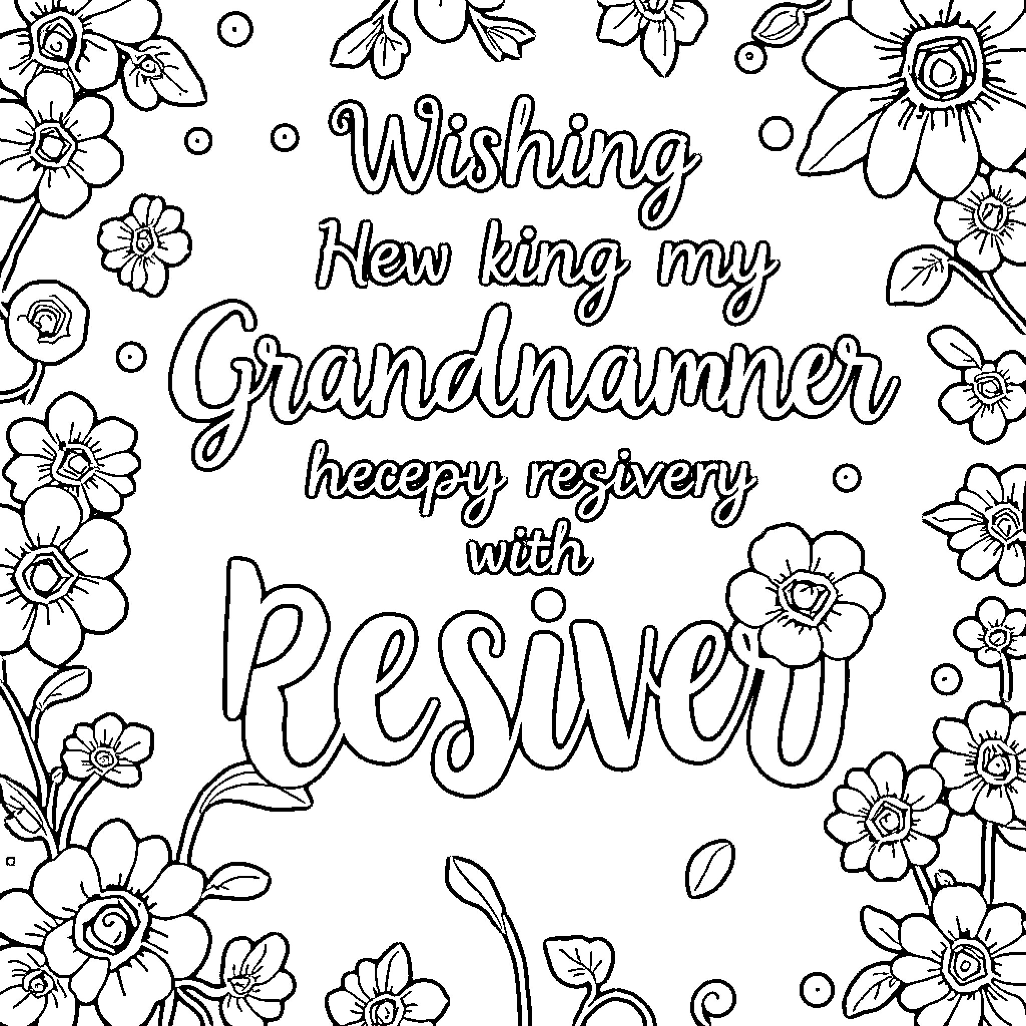 Get Well Soon Grandnammer's Heartfelt Wishes Coloring Page (free black-and-white line drawing printable PDF for all, from beginners to advanced learners, including children, teens, adults, and seniors)
