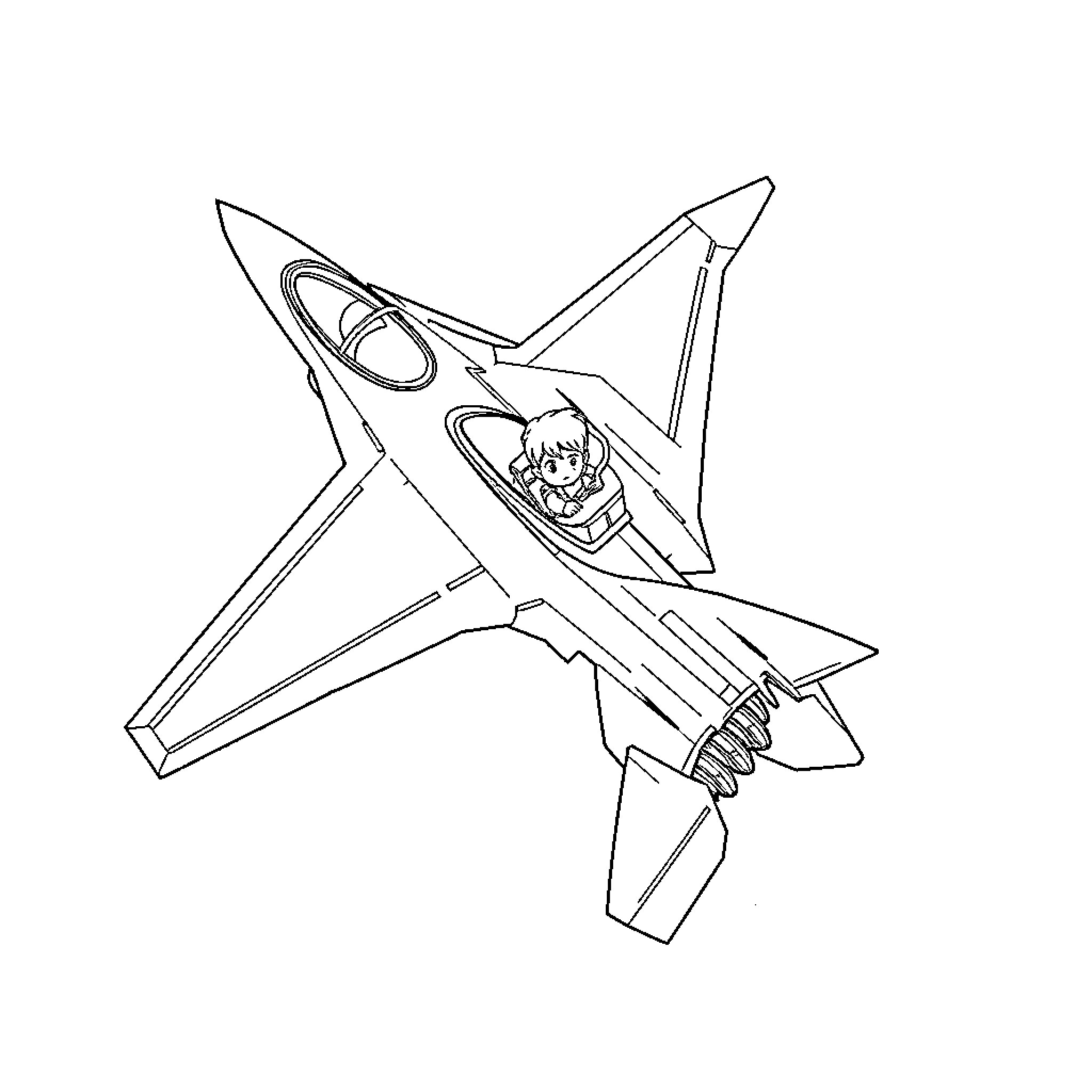 Jet fighter pilot soaring through the sky Coloring Page (free black-and-white line drawing printable PDF for all, from beginners to advanced learners, including children, teens, adults, and seniors)