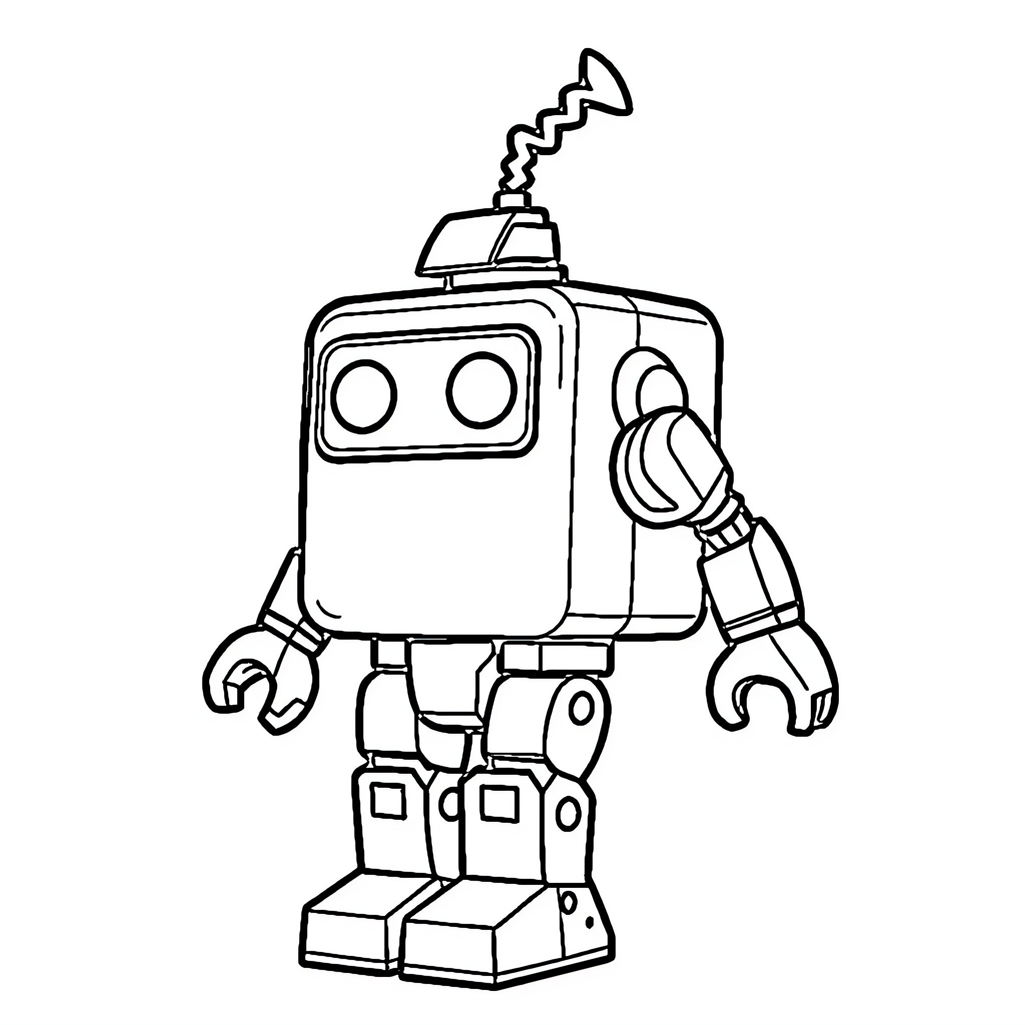 Robot with Retro Appearance and Antenna Coloring Page (free black-and-white line drawing printable PDF for all, from beginners to advanced learners, including children, teens, adults, and seniors)