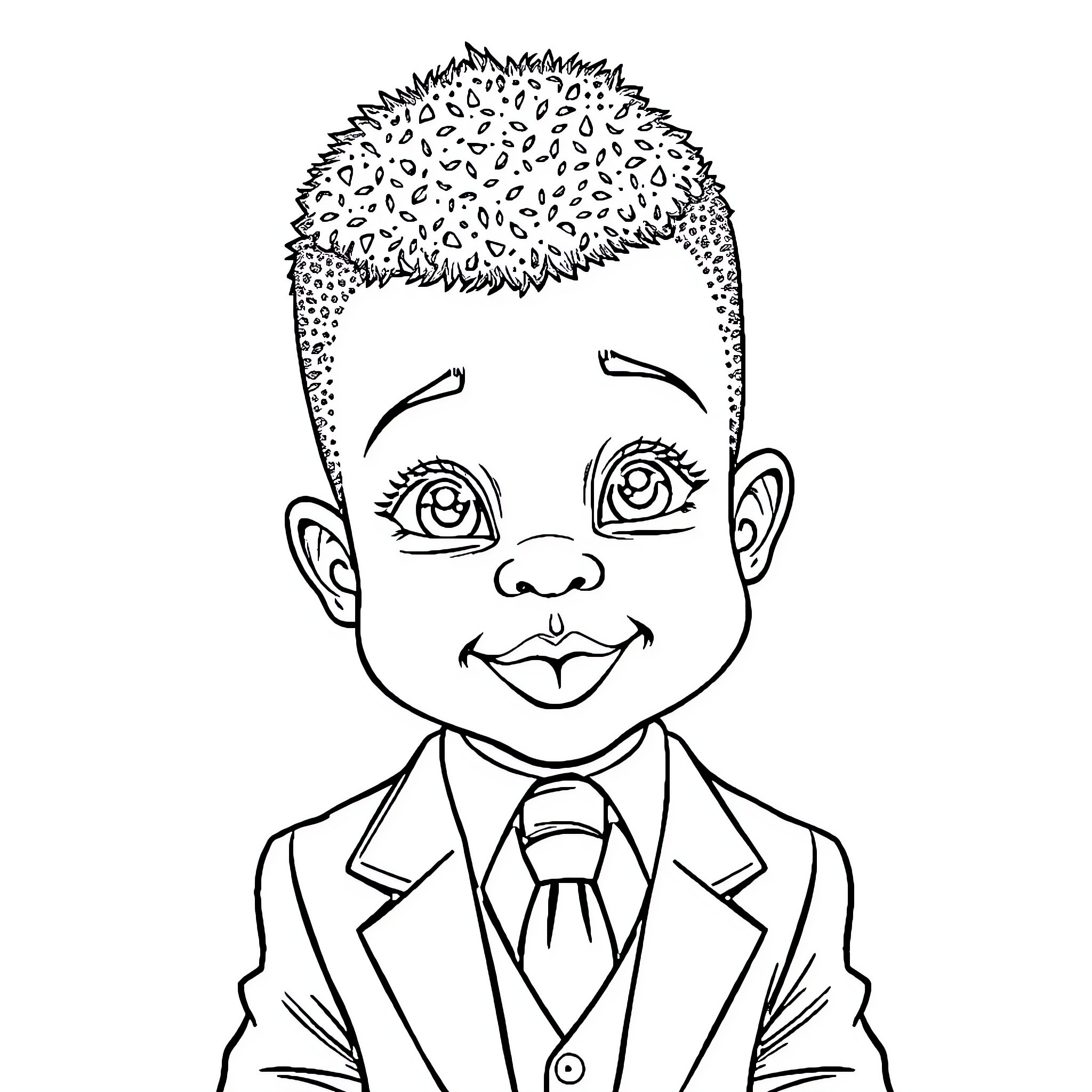 Boss Baby in Suit and Tie Coloring Page (free black-and-white line drawing printable PDF for all, from beginners to advanced learners, including children, teens, adults, and seniors)