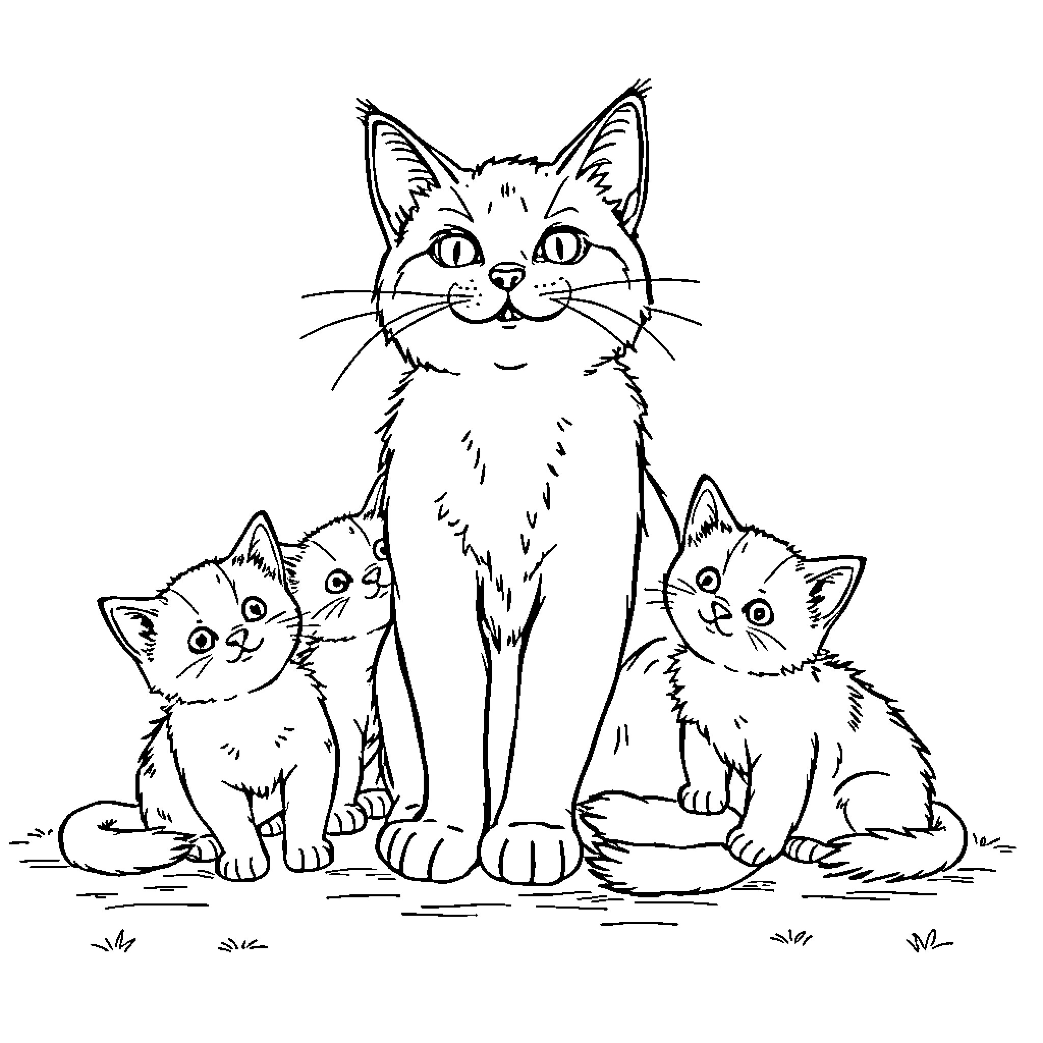Huntrix Cats Cuddling Playfully Coloring Page (free black-and-white line drawing printable PDF for all, from beginners to advanced learners, including children, teens, adults, and seniors)