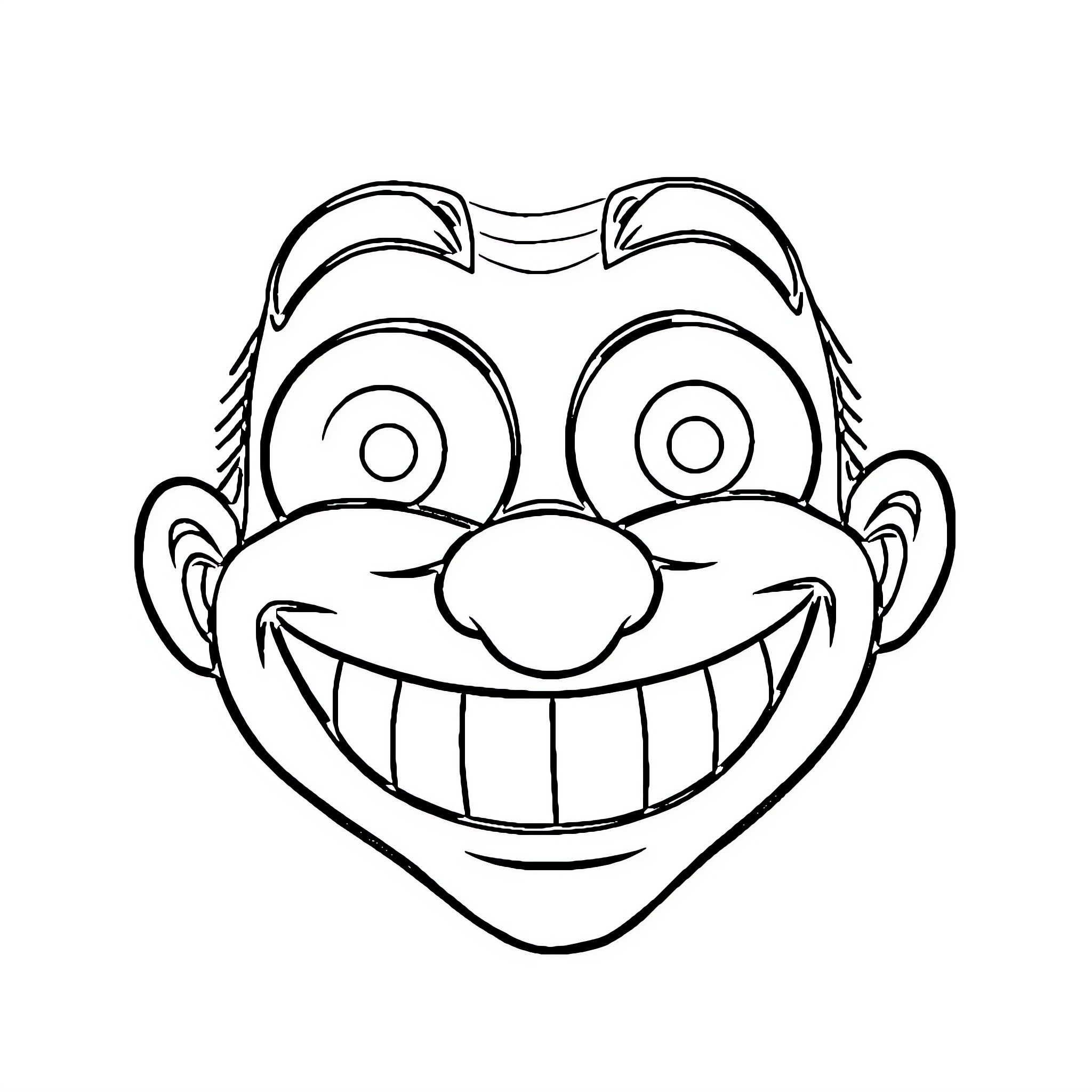 Funny Face of a Cheerful Cartoon Character Coloring Page (free black-and-white line drawing printable PDF for all, from beginners to advanced learners, including children, teens, adults, and seniors)
