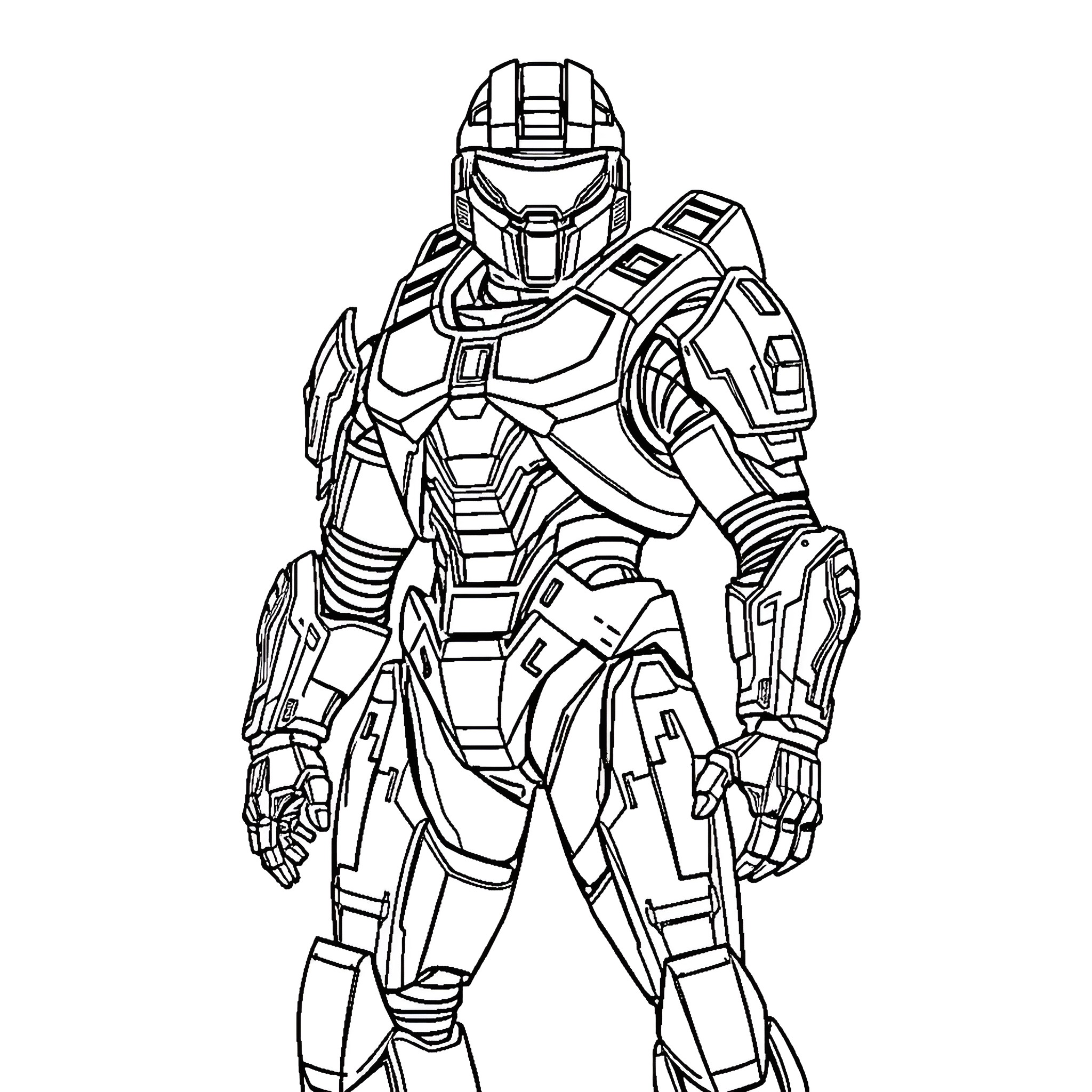 Sangheili warrior in advanced combat gear Coloring Page (free black-and-white line drawing printable PDF for all, from beginners to advanced learners, including children, teens, adults, and seniors)