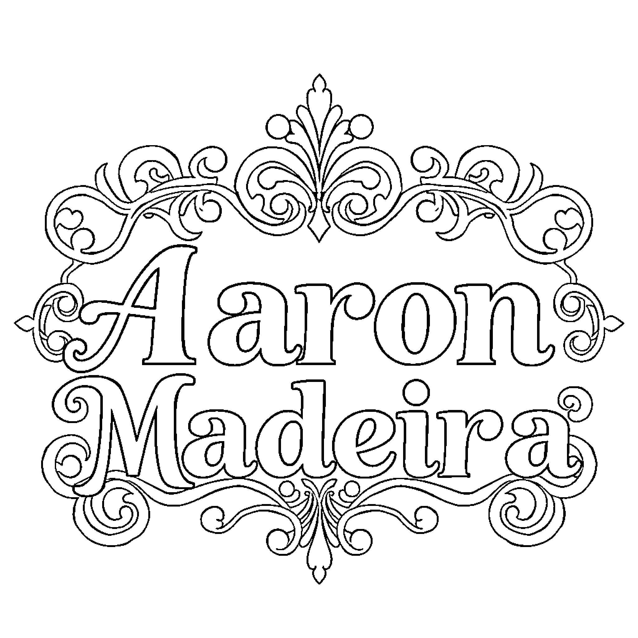 Family Logo with Ornate Designs and Lettering Coloring Page (free black-and-white line drawing printable PDF for all, from beginners to advanced learners, including children, teens, adults, and seniors)