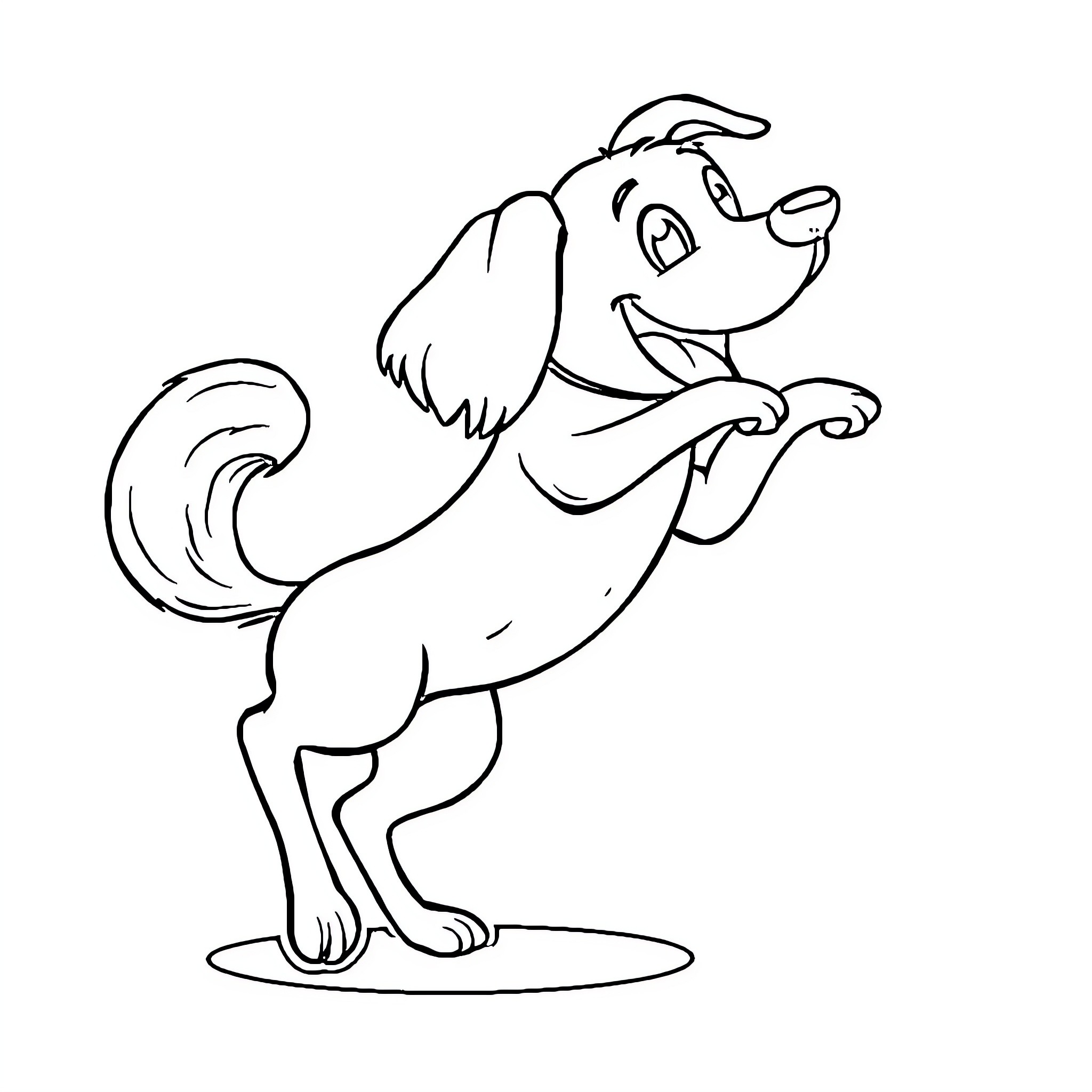 Dog happily jumping and playing Coloring Page (free black-and-white line drawing printable PDF for all, from beginners to advanced learners, including children, teens, adults, and seniors)