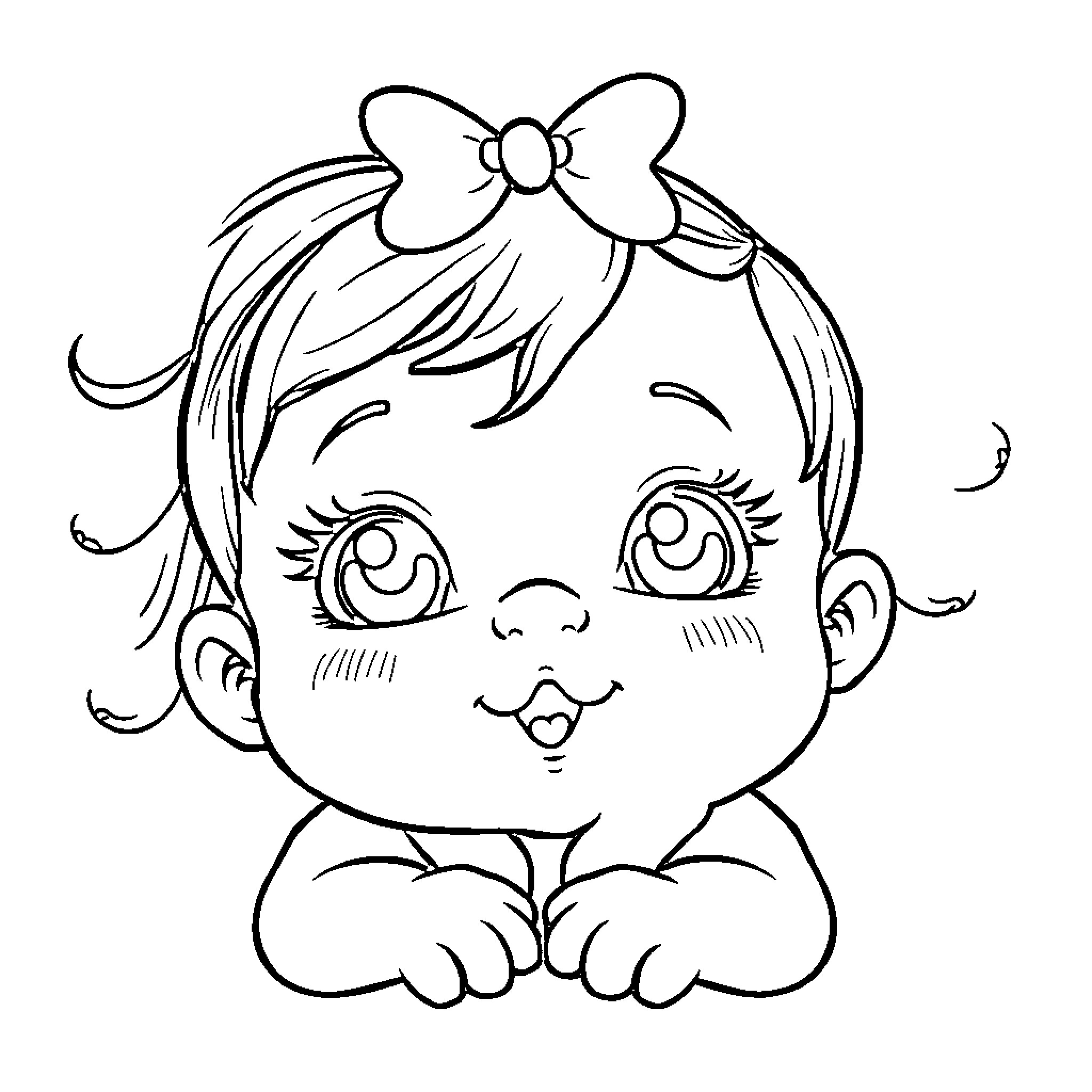 Bebe's happy and whimsical expression Coloring Page (free black-and-white line drawing printable PDF for all, from beginners to advanced learners, including children, teens, adults, and seniors)