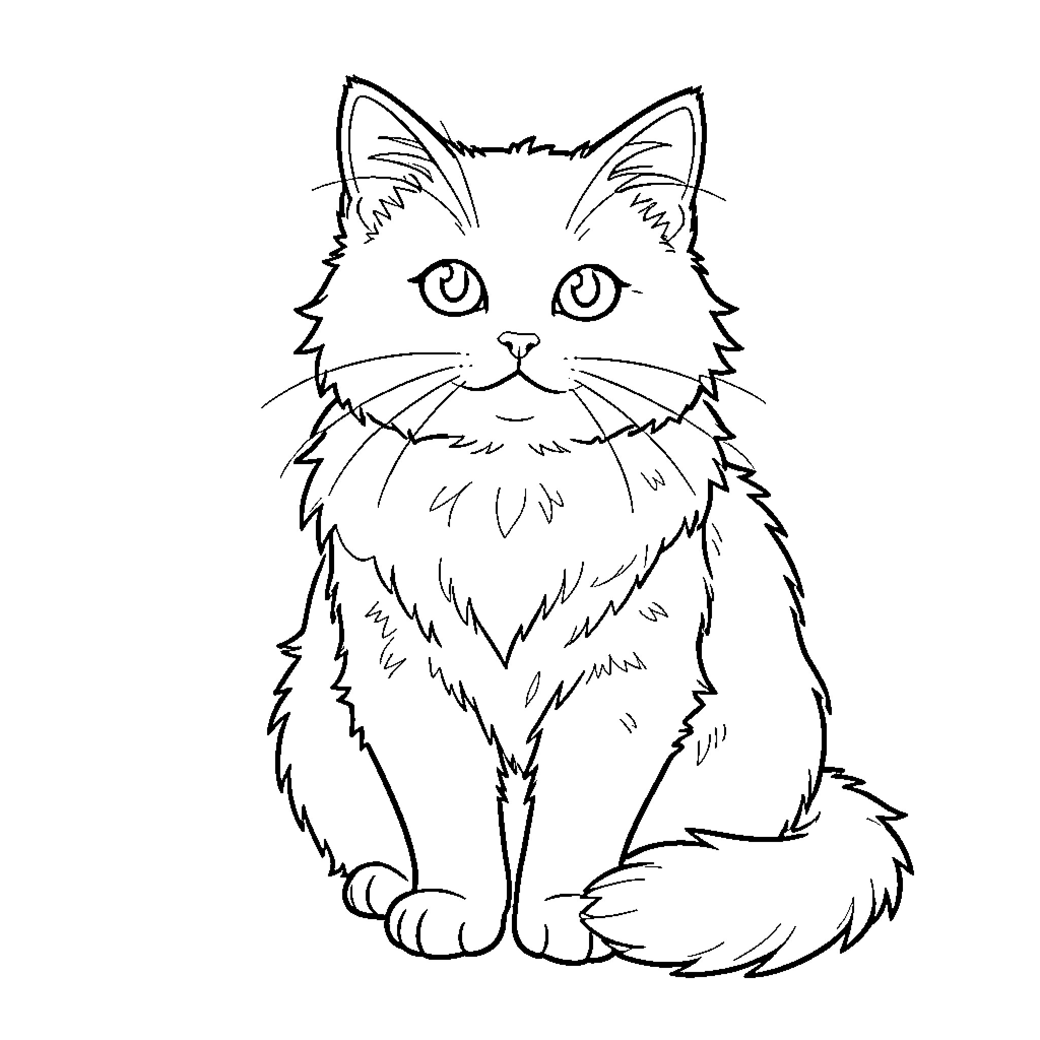 Ragdoll cat sitting calmly with a gentle expression Coloring Page (free black-and-white line drawing printable PDF for all, from beginners to advanced learners, including children, teens, adults, and seniors)
