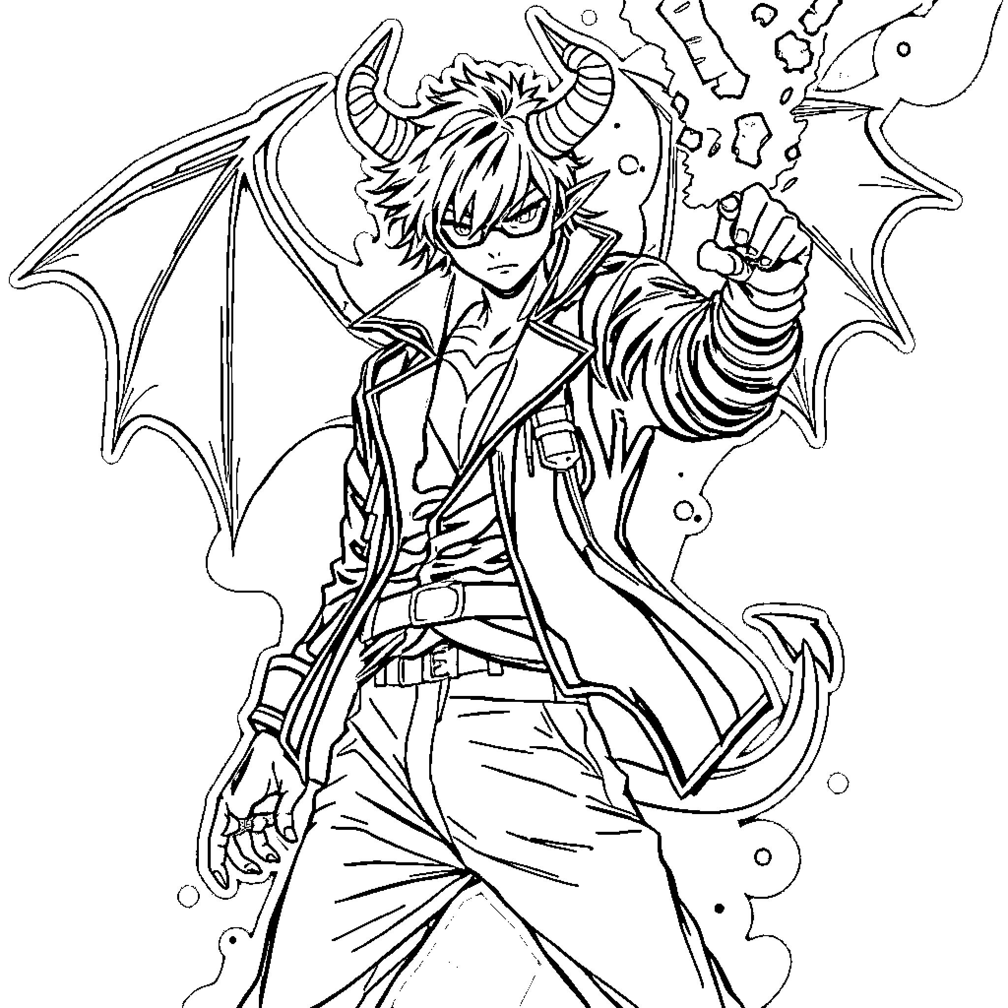 Demon Hunter Unleashing Fiendish Powers Coloring Page (free black-and-white line drawing printable PDF for all, from beginners to advanced learners, including children, teens, adults, and seniors)