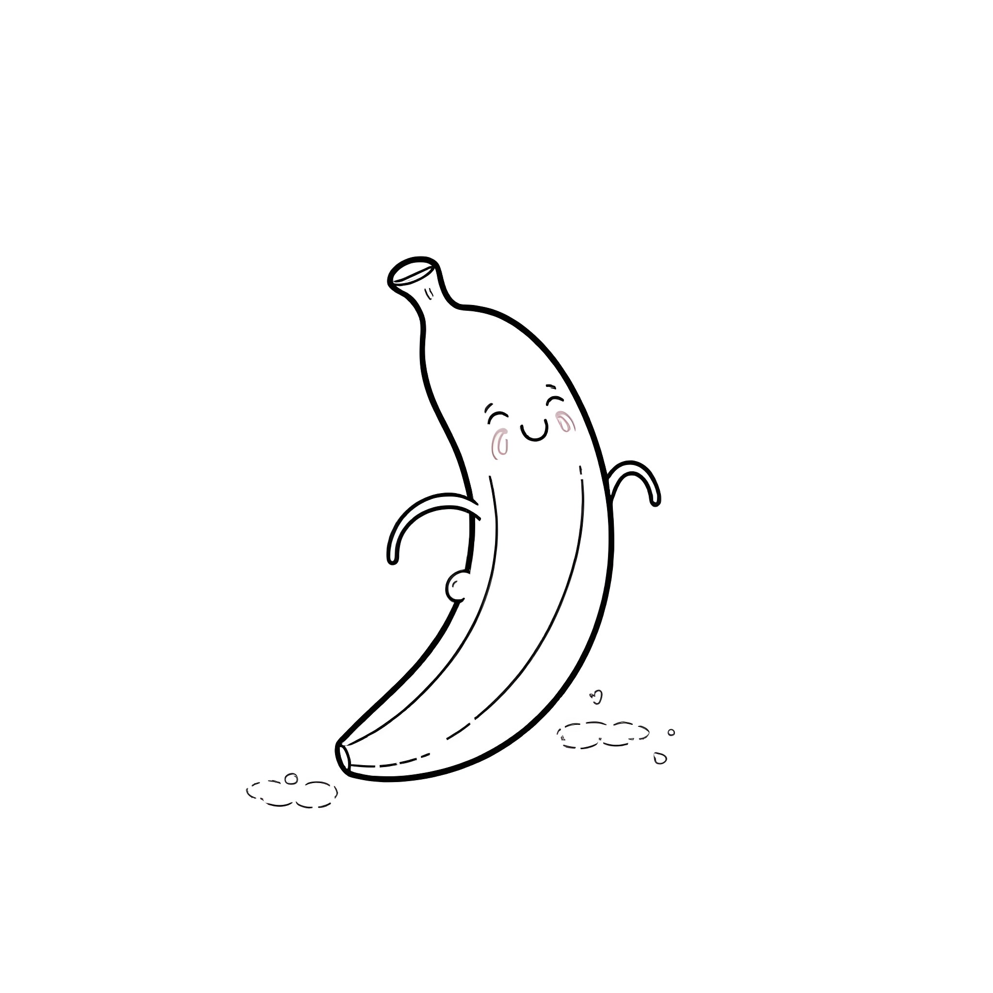 Banana character in a playful pose Coloring Page (free black-and-white line drawing printable PDF for all, from beginners to advanced learners, including children, teens, adults, and seniors)