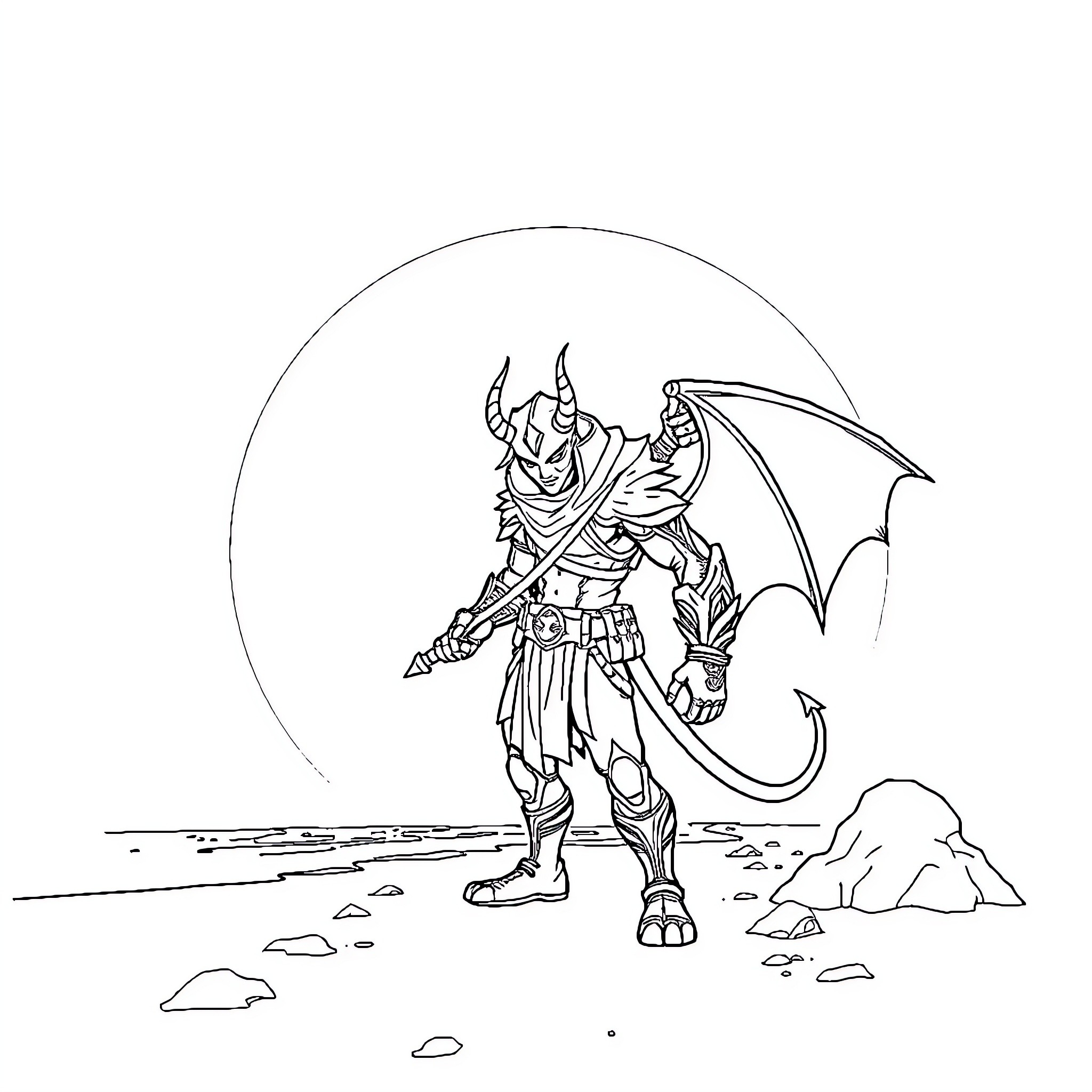 Kpop Demon Hunter in Fierce Battle Stance Coloring Page (free black-and-white line drawing printable PDF for all, from beginners to advanced learners, including children, teens, adults, and seniors)