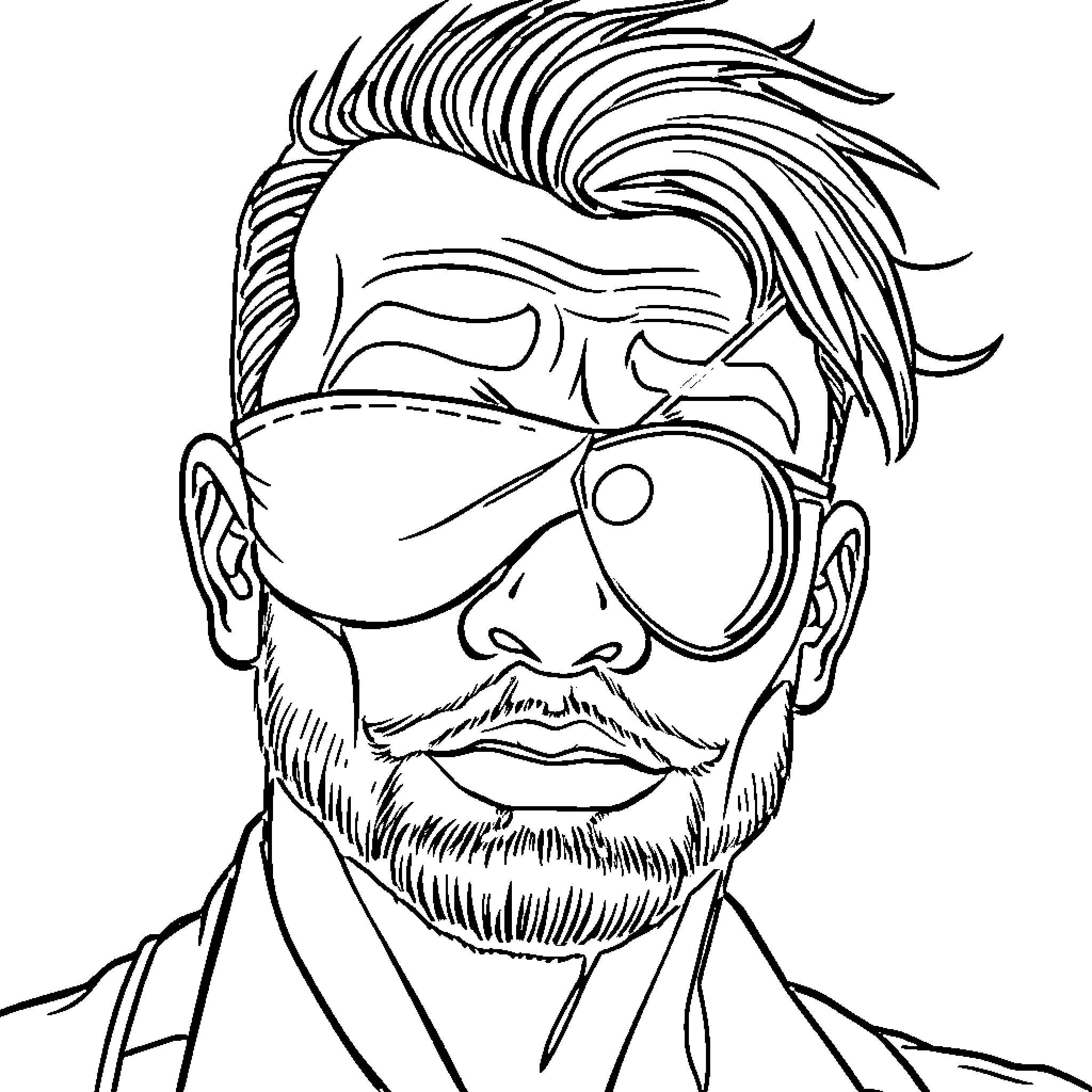 Mr T in Iconic Sunglasses and Hairstyle Coloring Page (free black-and-white line drawing printable PDF for all, from beginners to advanced learners, including children, teens, adults, and seniors)
