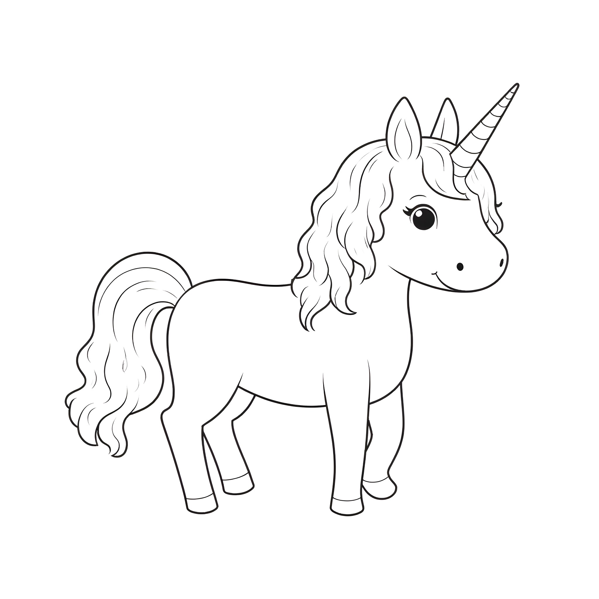 Pumpkin Unicorn Standing Proudly Coloring Page (free black-and-white line drawing printable PDF for all, from beginners to advanced learners, including children, teens, adults, and seniors)