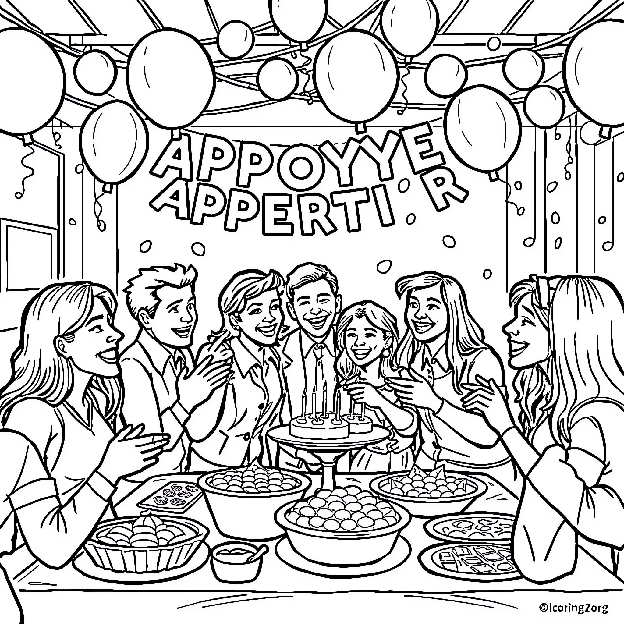 Employee Celebrating and Enjoying a Party Coloring Page (free black-and-white line drawing printable PDF for all, from beginners to advanced learners, including children, teens, adults, and seniors)