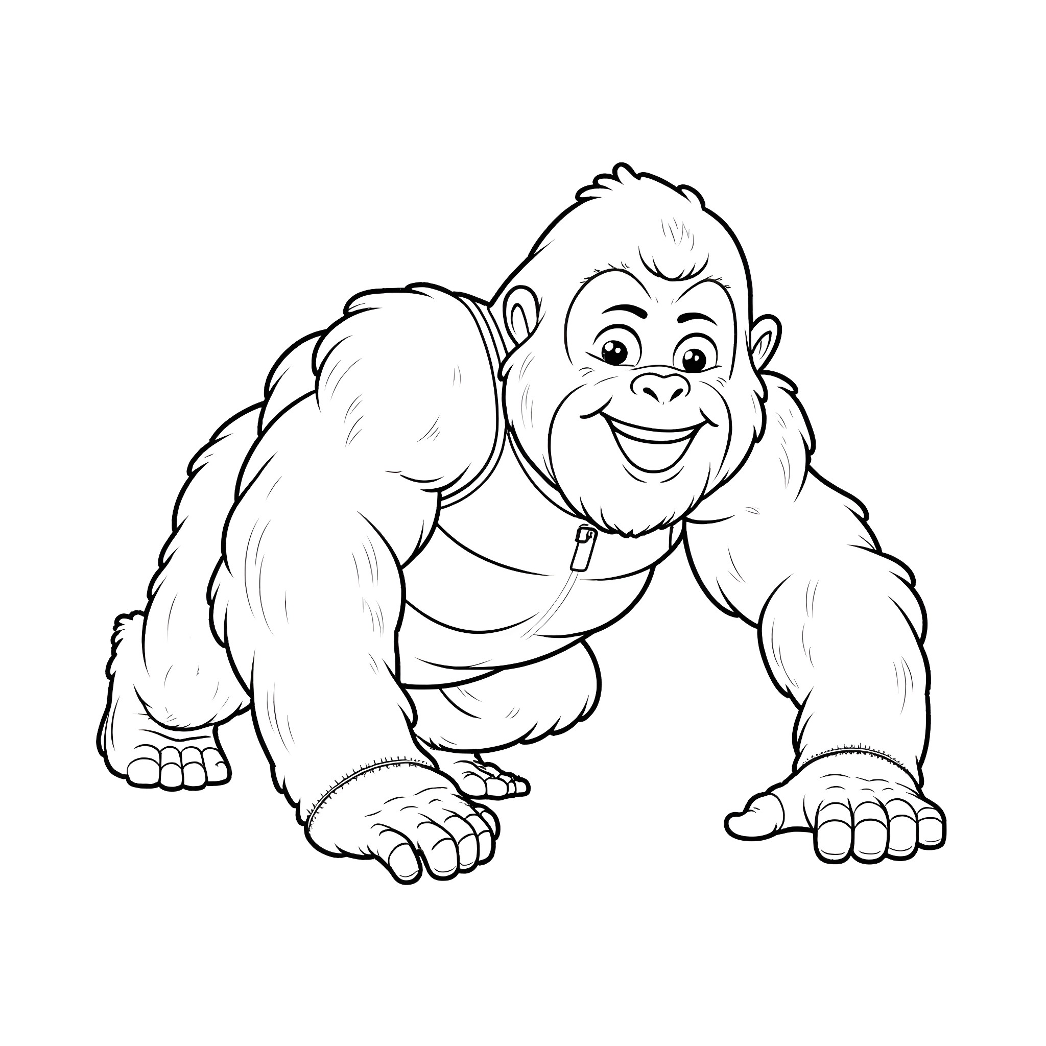 Patrick Mahomes as a Smiling Cartoon Gorilla Coloring Page (free black-and-white line drawing printable PDF for all, from beginners to advanced learners, including children, teens, adults, and seniors)