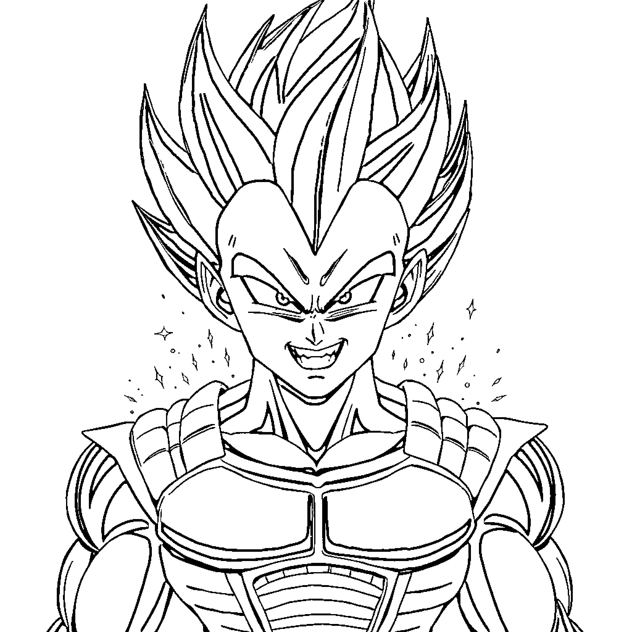 Vegeta unleashing fierce warrior spirit Coloring Page (free black-and-white line drawing printable PDF for all, from beginners to advanced learners, including children, teens, adults, and seniors)