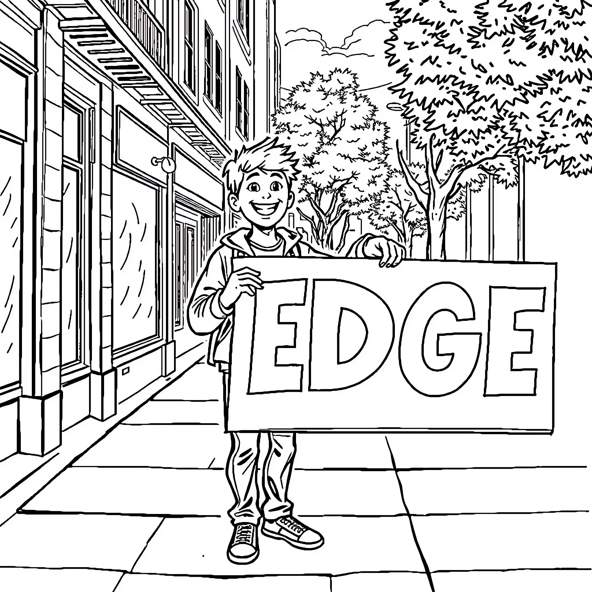 Dan's Enthusiastic Presentation on the Edge Coloring Page (free black-and-white line drawing printable PDF for all, from beginners to advanced learners, including children, teens, adults, and seniors)