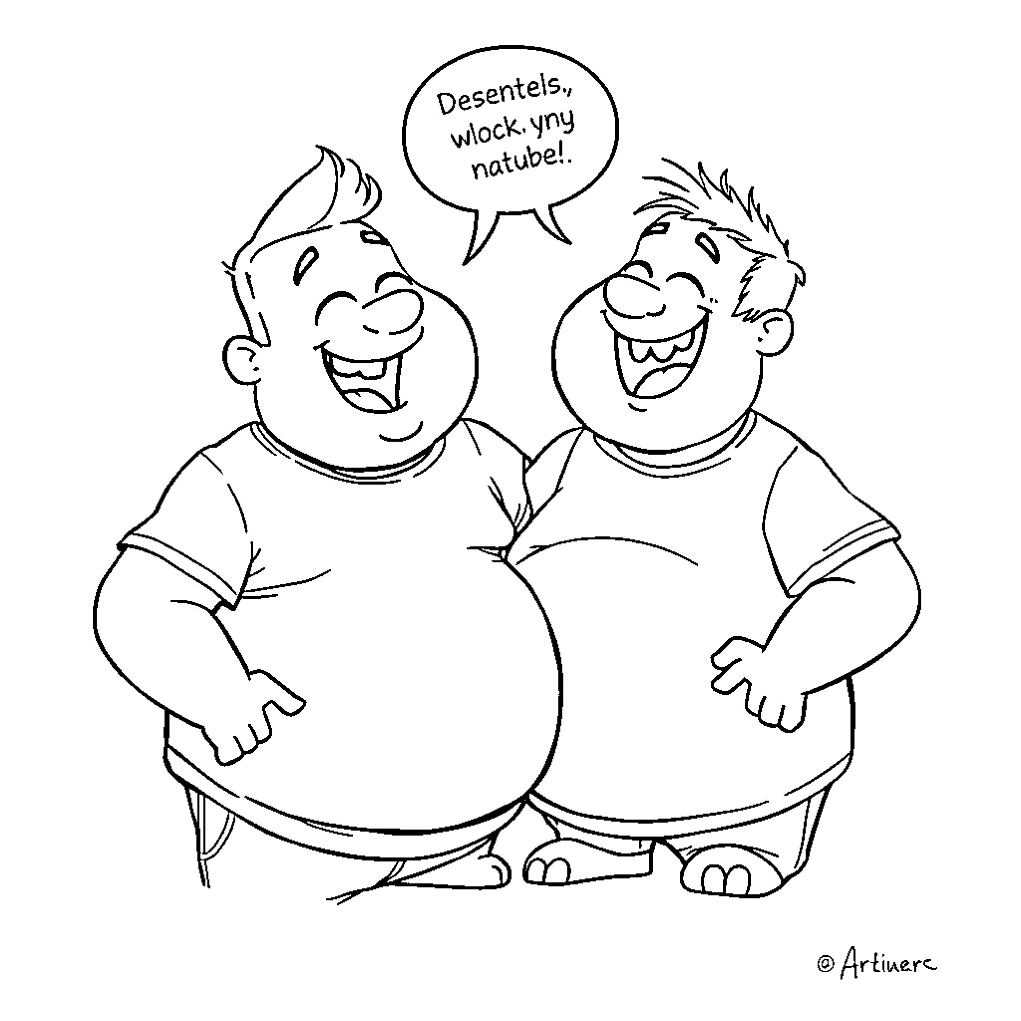 Youtuber buddies sharing funny moments Coloring Page (free black-and-white line drawing printable PDF for all, from beginners to advanced learners, including children, teens, adults, and seniors)