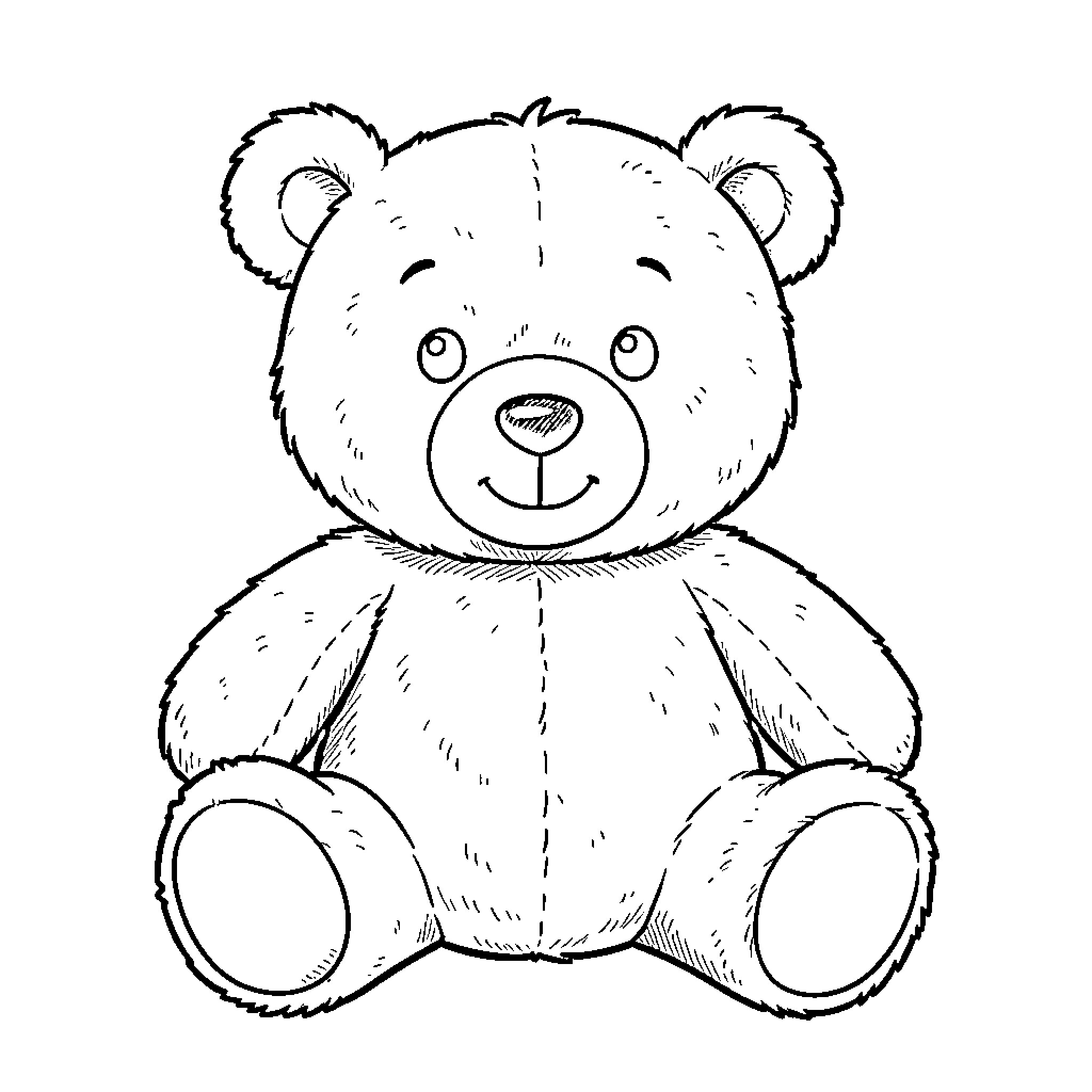 Bear sitting and smiling with a friendly expression Coloring Page (free black-and-white line drawing printable PDF for all, from beginners to advanced learners, including children, teens, adults, and seniors)