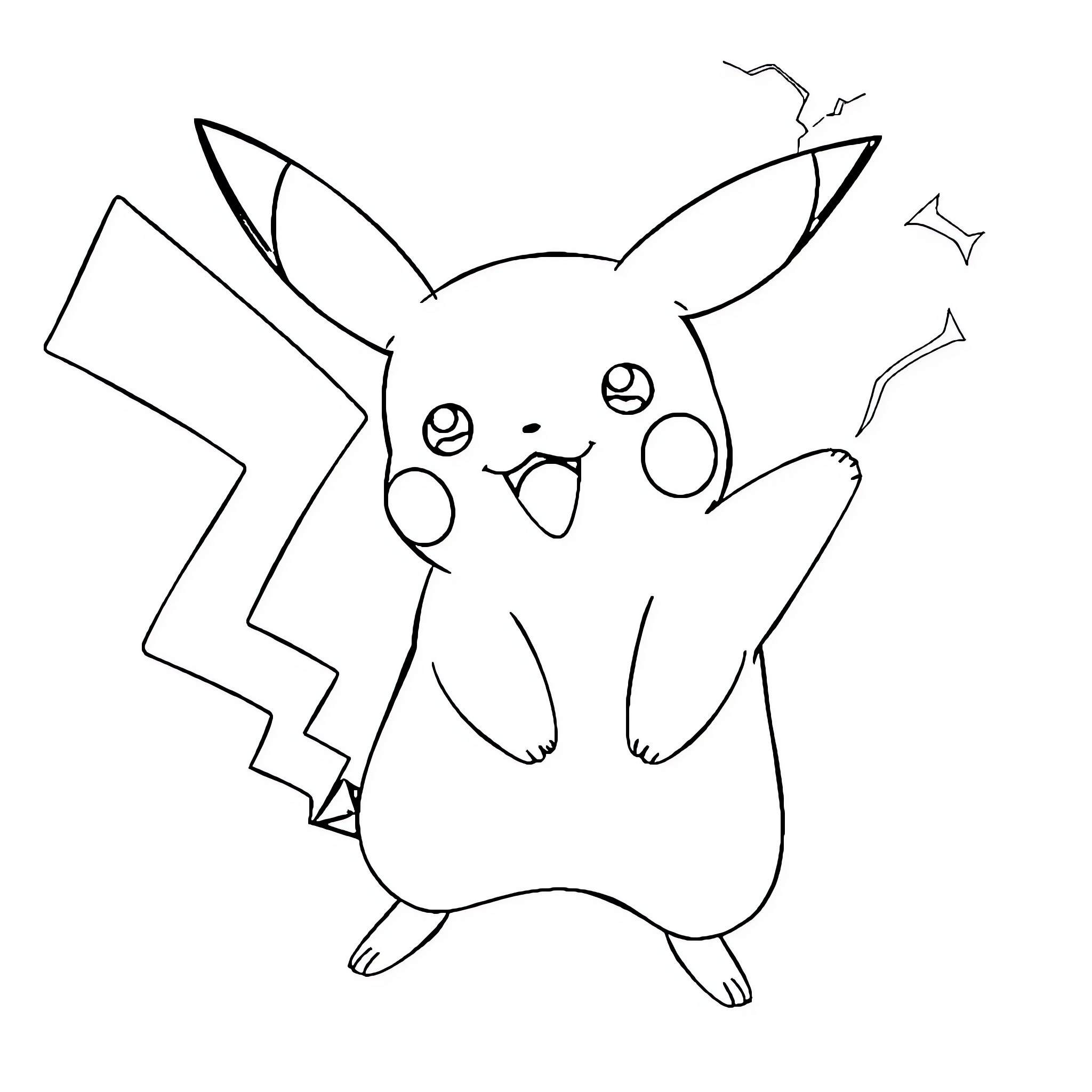 Pikachu striking an excited pose Coloring Page (free black-and-white line drawing printable PDF for all, from beginners to advanced learners, including children, teens, adults, and seniors)