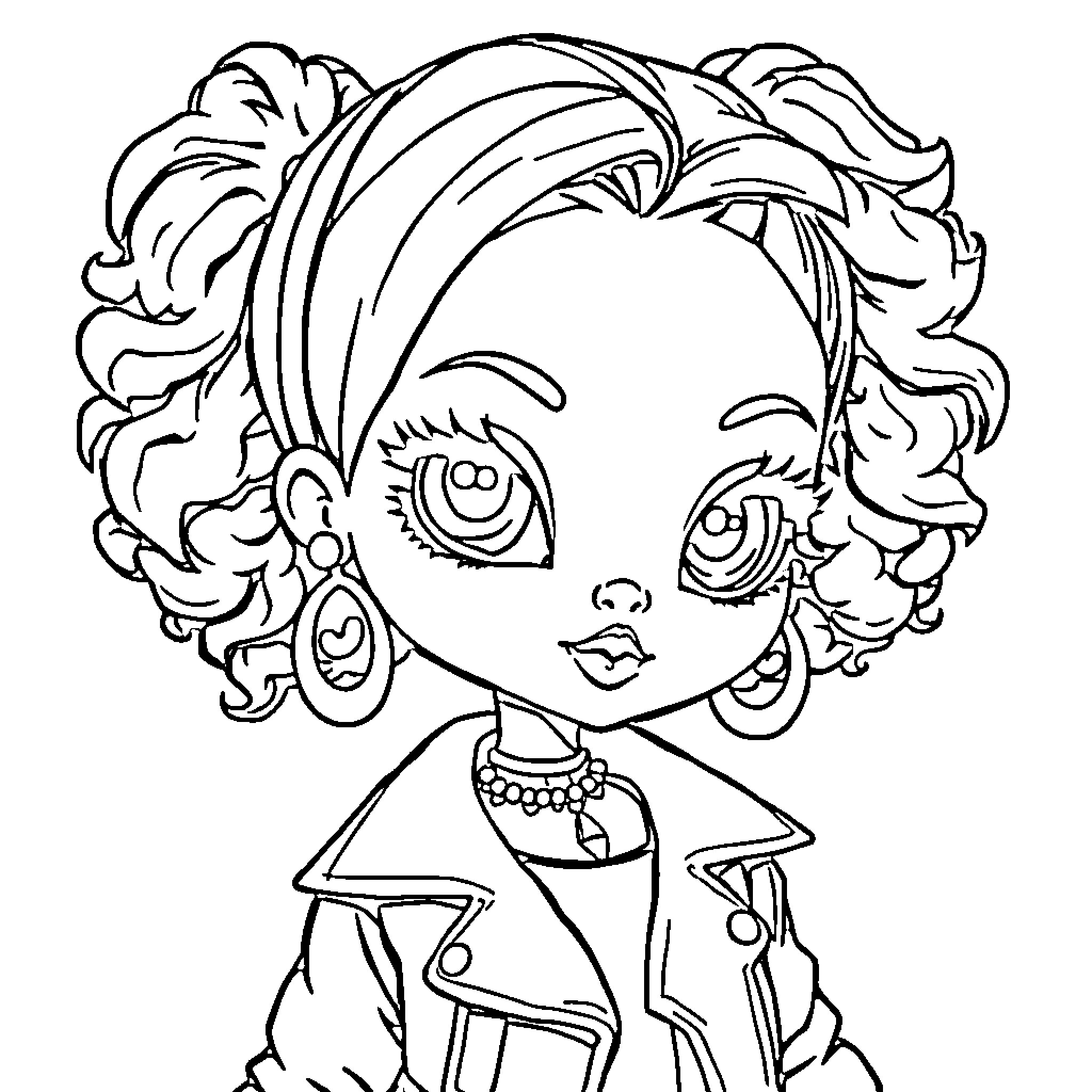 Bratz doll with stylish outfit and accessories Coloring Page (free black-and-white line drawing printable PDF for all, from beginners to advanced learners, including children, teens, adults, and seniors)