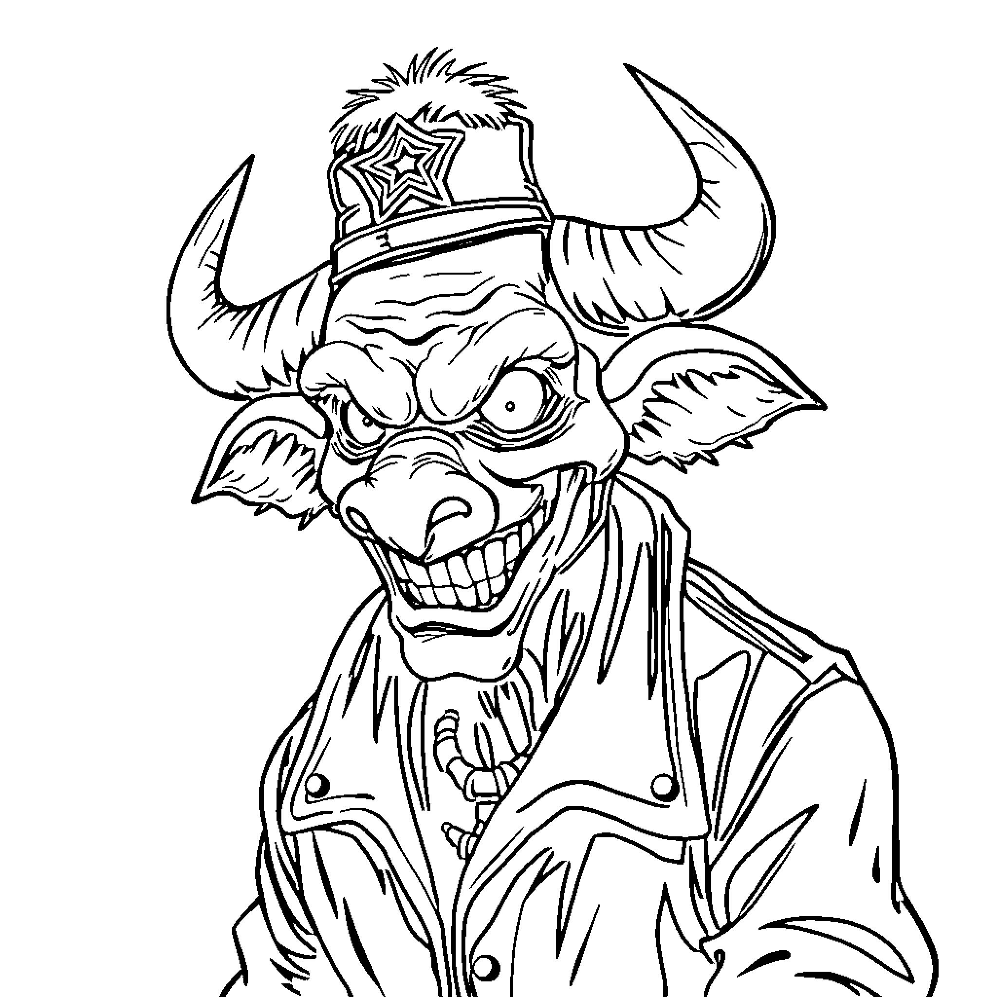 Buffalo Bob's Eccentric Cowboy Attire Coloring Page (free black-and-white line drawing printable PDF for all, from beginners to advanced learners, including children, teens, adults, and seniors)