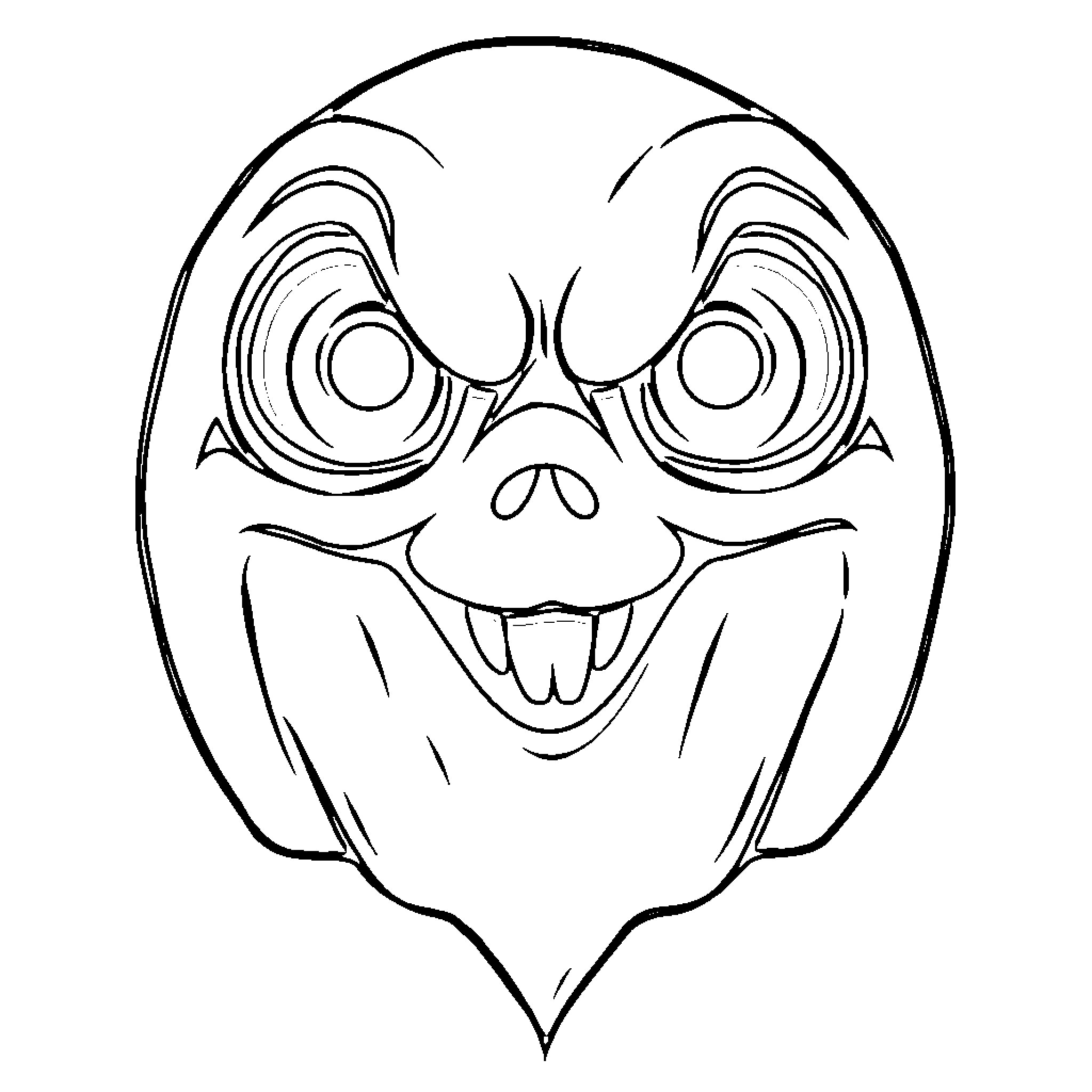 Ghost Face with Exaggerated Facial Features Coloring Page (free black-and-white line drawing printable PDF for all, from beginners to advanced learners, including children, teens, adults, and seniors)